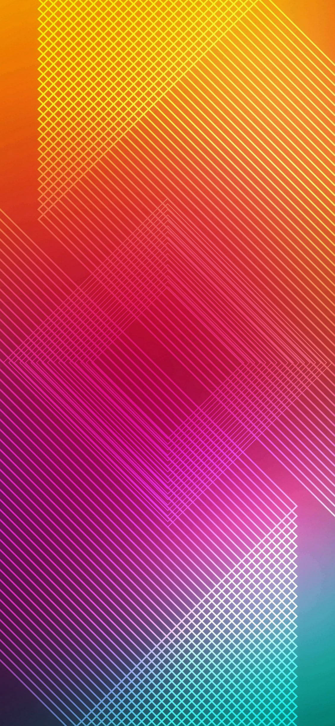 iPhone 桌布 壁紙 — 充滿活力的漸變壁紙，帶有從黃色過渡到藍綠色的對角線和網格圖案。