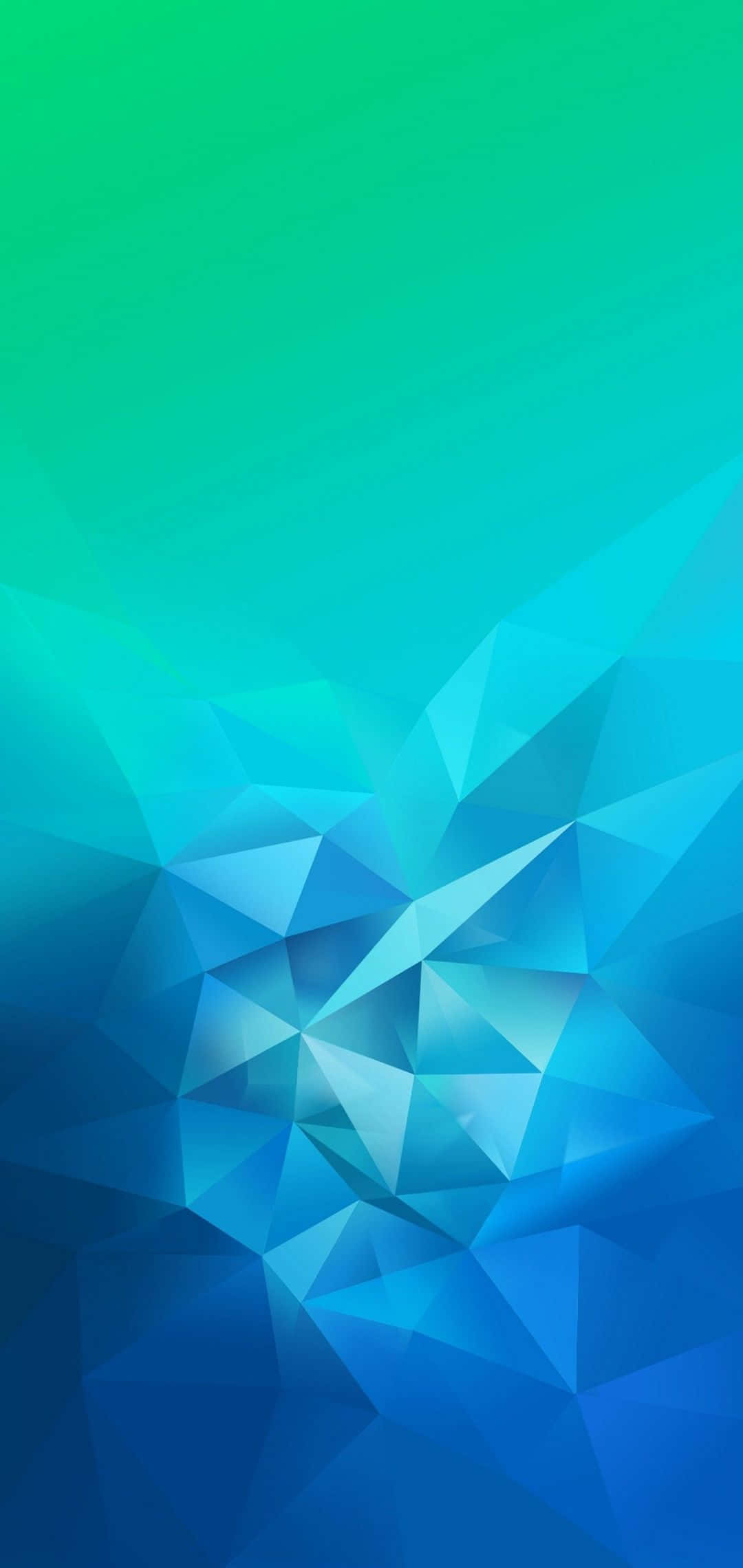 Polygon 桌布 壁紙 — 充滿活力的漸變壁紙，從綠色過渡到藍色，帶有抽象幾何三角形圖案。