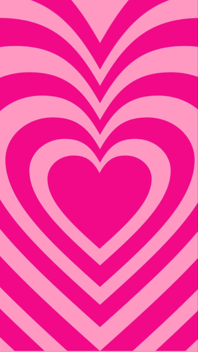 Y2k Heart 桌布 壁紙 — 充滿活力的漸變粉紅色同心心形圖案，營造出大膽的復古壁紙圖案。
