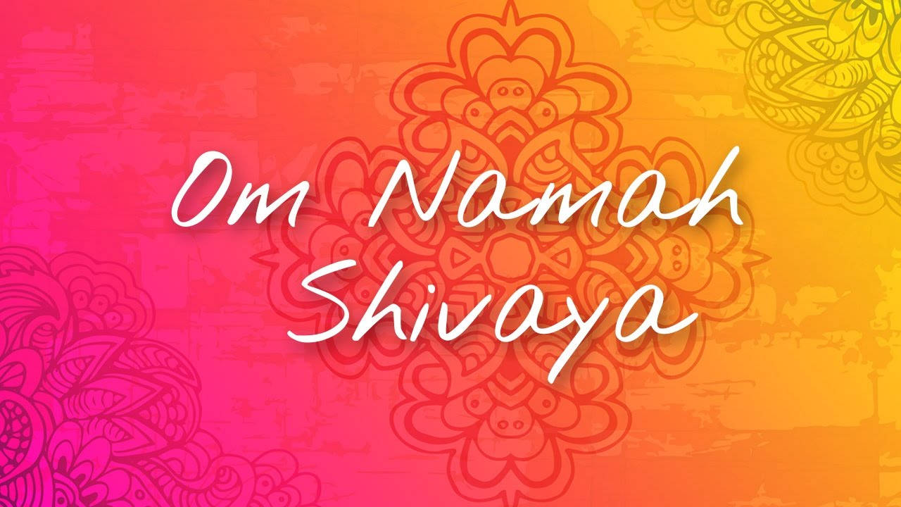 Om Namah Shivaya 桌布 壁紙 — 充滿活力的漸變背景，帶有複雜的曼陀羅圖案和白色手寫文字「Om Namah Shivaya」。