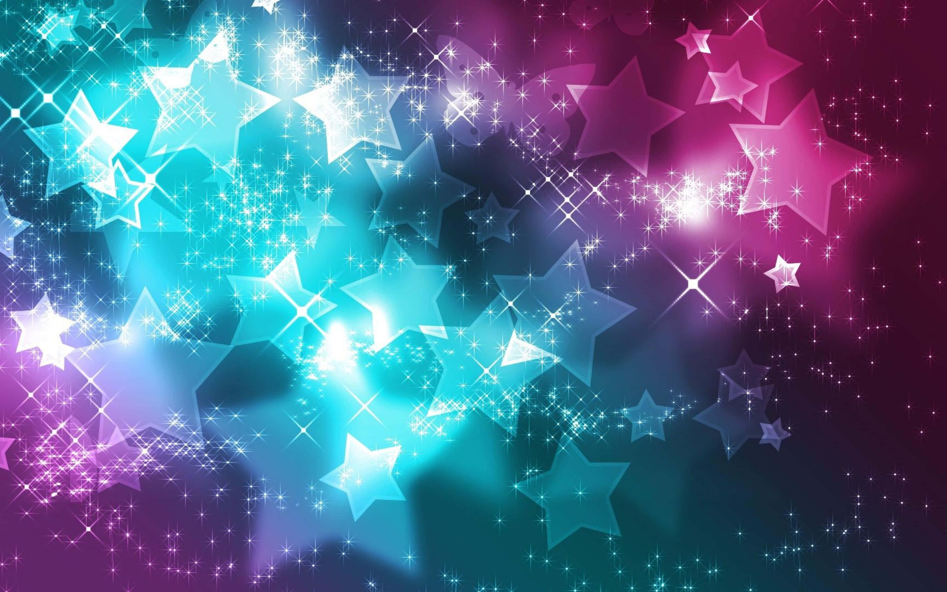 Aesthetic Star 桌布 壁紙 — 充滿活力的漸變背景，星星從青色過渡到洋紅色，帶有閃爍的光效。