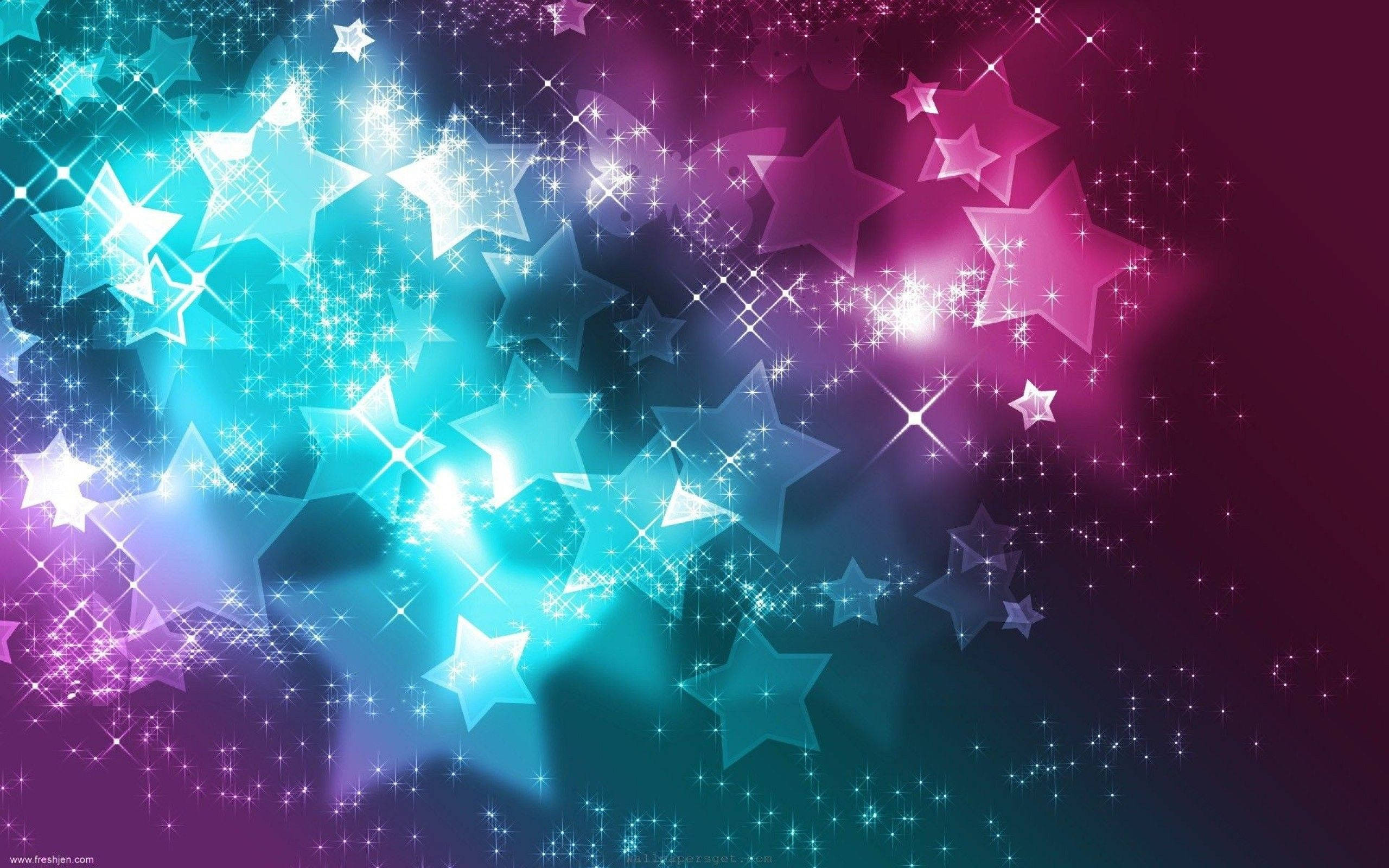 銀河 桌布 壁紙 — 充滿活力的漸變背景，閃爍的星星從青色過渡到洋紅色，帶有閃閃發光的光效。