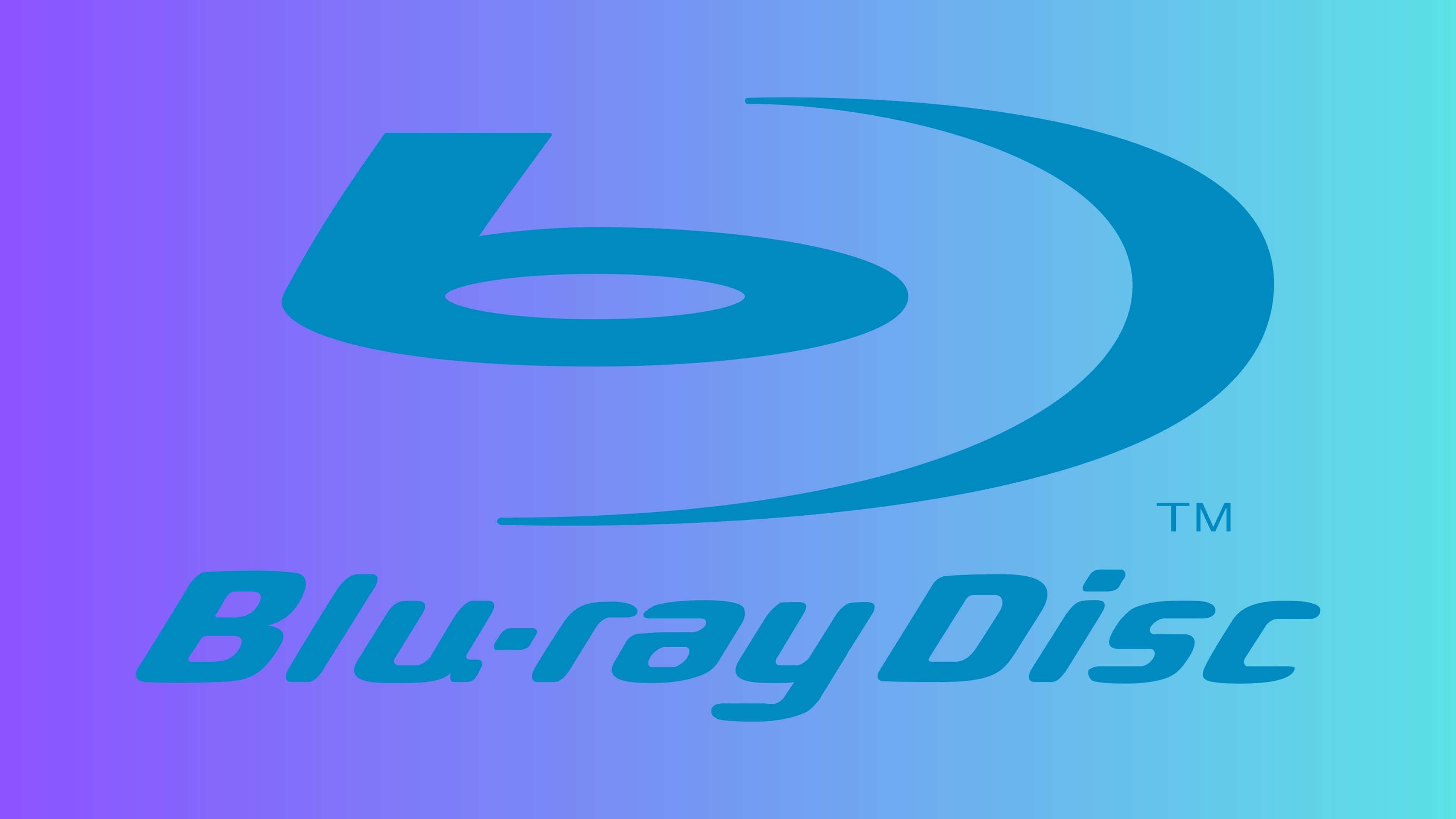 4K Blu-ray 桌布 壁紙 — 充滿活力的漸變背景展示了標誌性的藍色 Blu-ray Disc 標誌，帶有彎曲的「b」和文字。