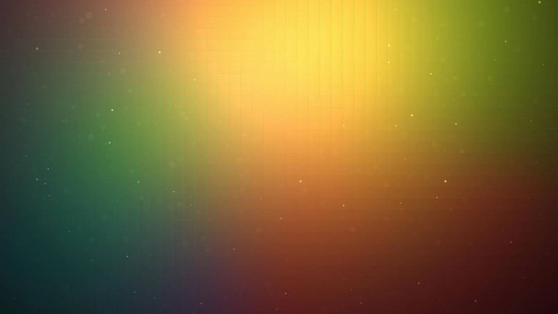 Simple HD 桌布 壁紙 — 充滿活力的漸變背景從溫暖的黃色中心向涼爽的綠色和深紅色邊緣輻射，帶有微妙的垂直線條和漂浮的粒子。