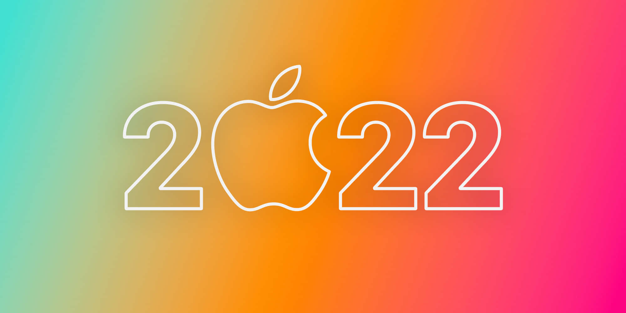 蘋果 桌布 壁紙 — 充滿活力的漸變背景顯示白色輪廓的2022年，並以蘋果標誌取代零。