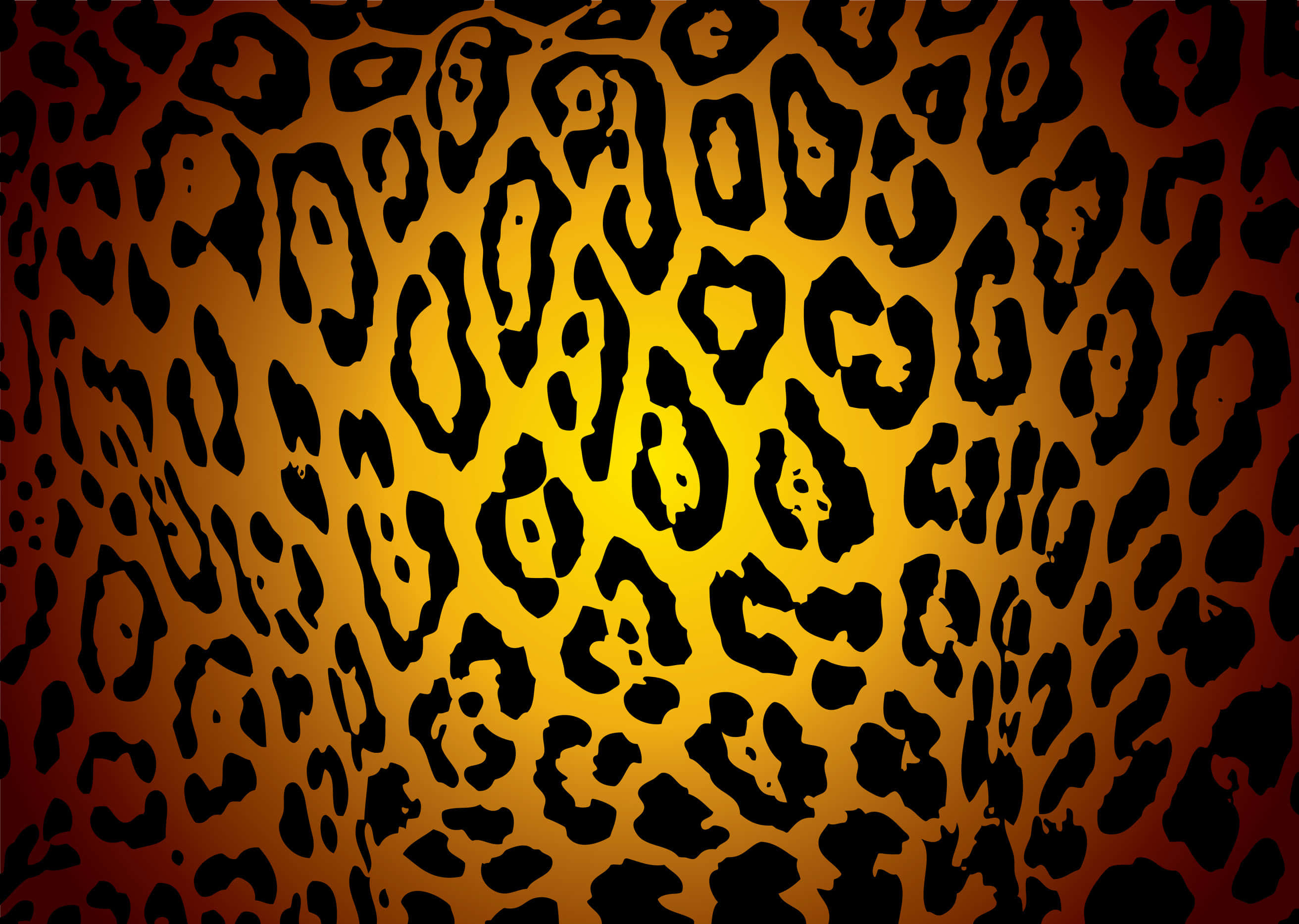 Glitter Leopard 桌布 壁紙 — 充滿活力的漸變豹紋圖案從明亮的黃色中心向深橙色和棕色邊緣輻射。