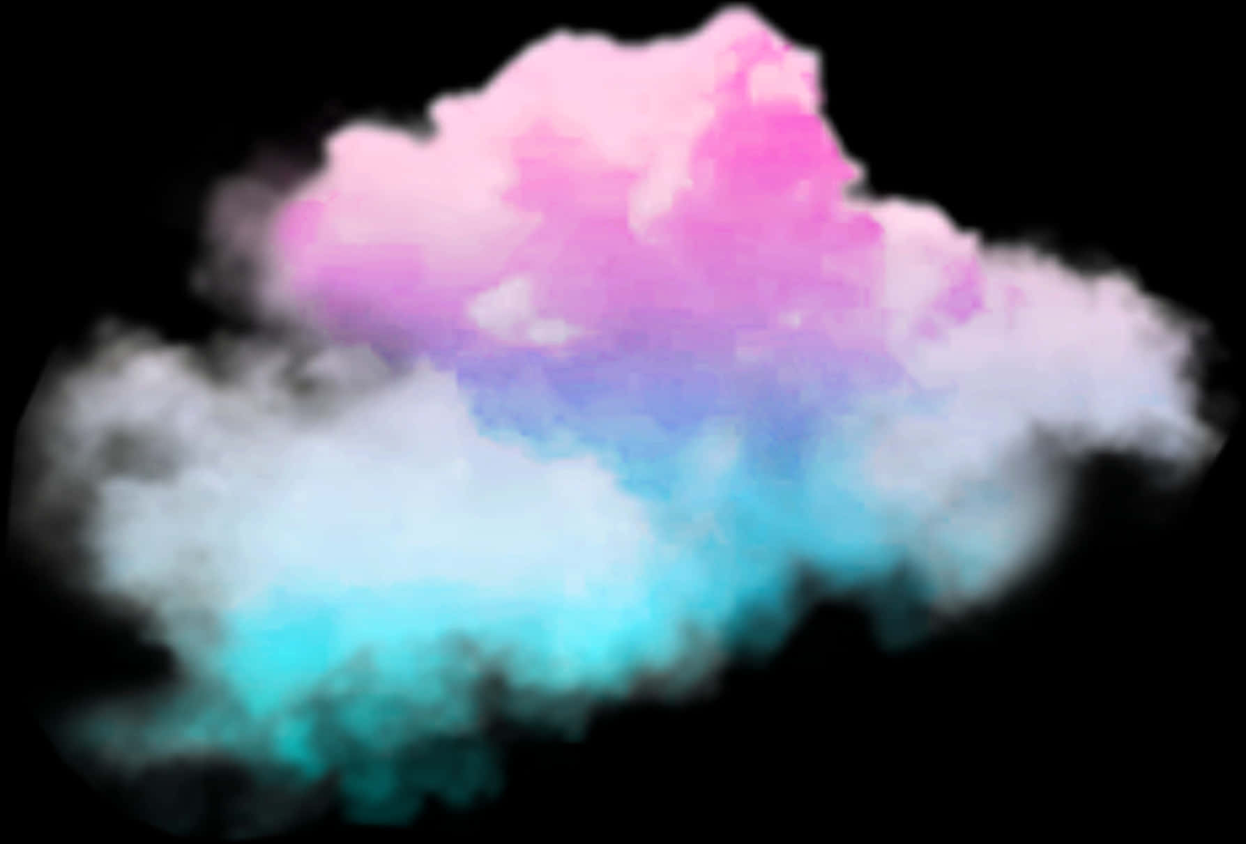 雲朵 桌布 壁紙 — 充滿活力的漸變雲從粉紅色旋轉到藍色，背景為純黑色，邊緣柔和如水彩。