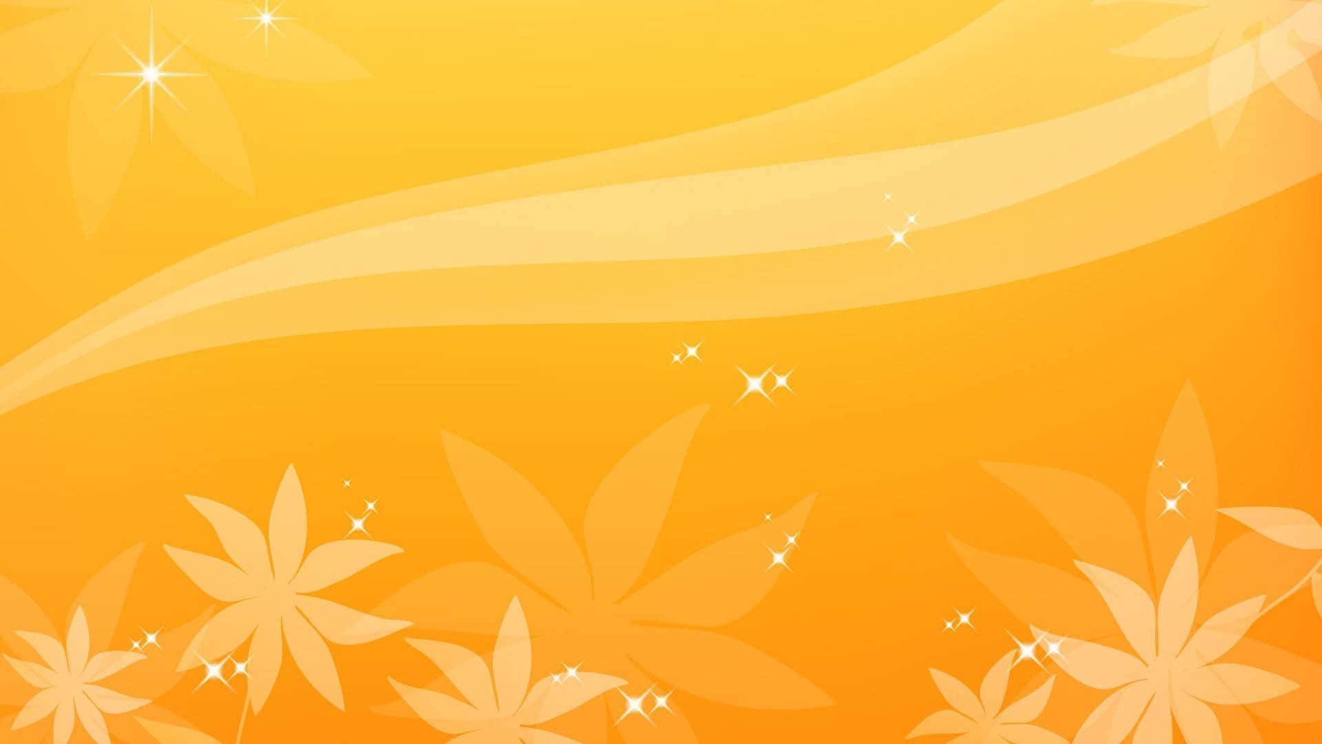 Yellow Abstract 桌布 壁紙 — 充滿活力的漸變黃色背景，帶有柔和的花卉剪影和閃爍的星爆，營造出溫暖發光的效果。