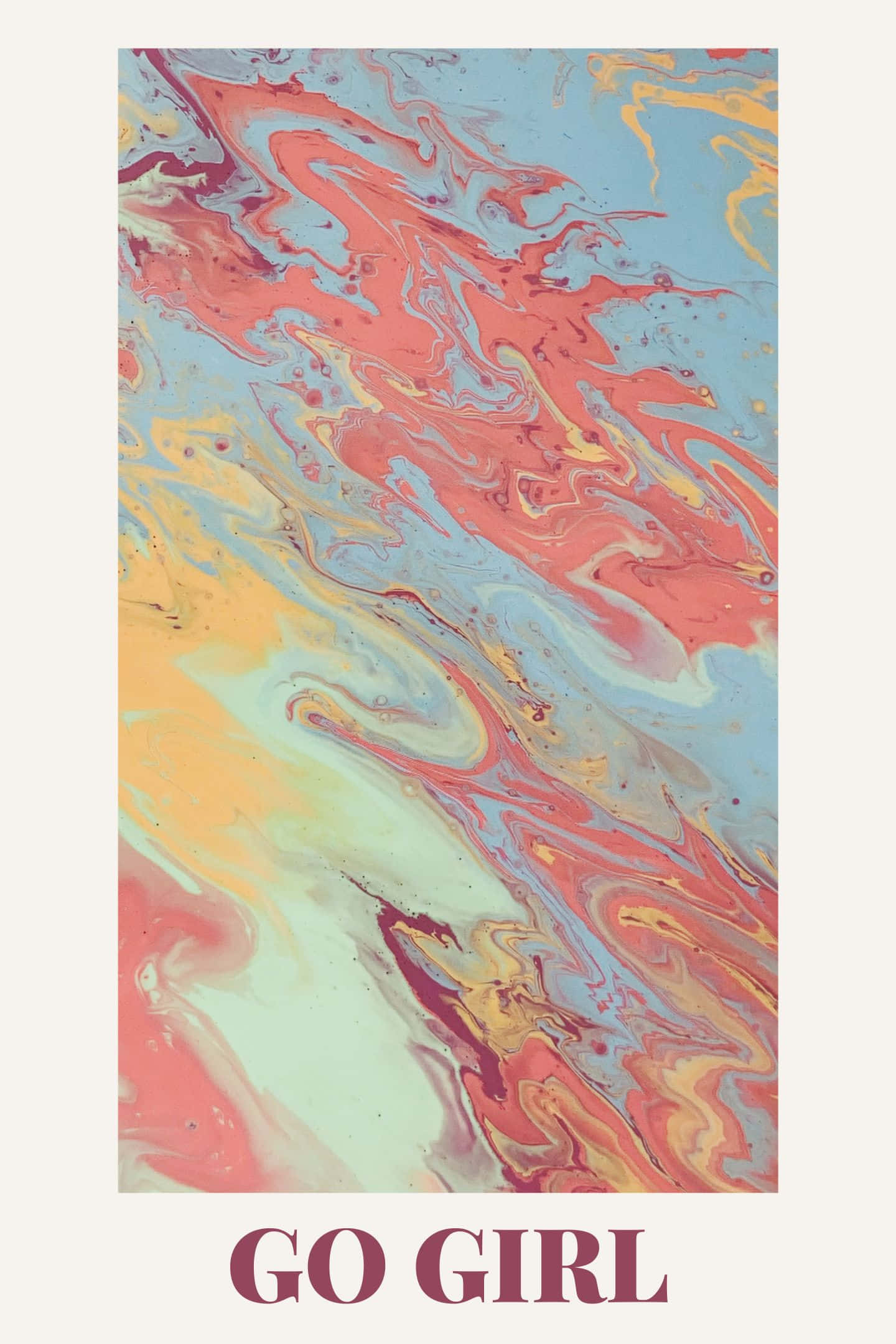 Modern Art 桌布 壁紙 — 充滿活力的珊瑚粉、黃色和天藍色抽象漩渦在畫布上動態流動。