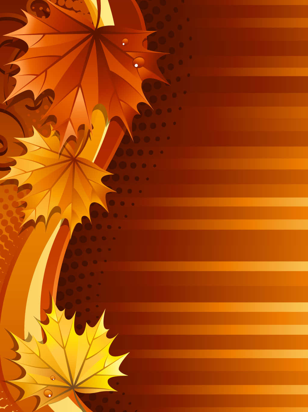 Brown Autumn 桌布 壁紙 — 充滿活力的秋季楓葉以金橙色調對角線傾瀉在條紋漸變背景上。