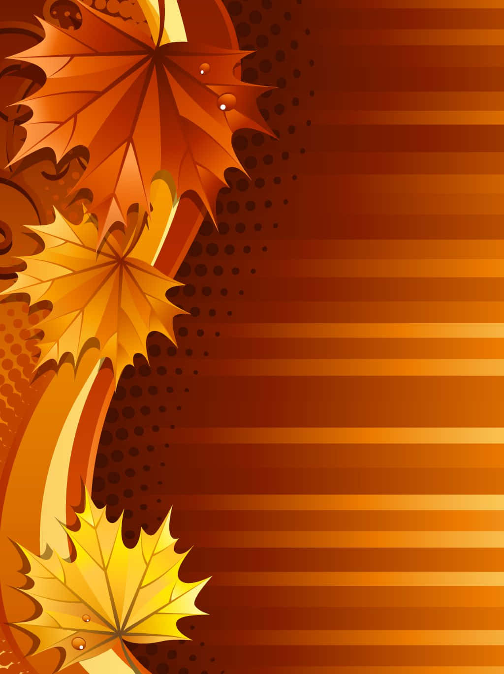 Fall Leaf 桌布 壁紙 — 充滿活力的秋季楓葉以金橙色調沿對角線傾瀉而下，背景為條紋漸變。
