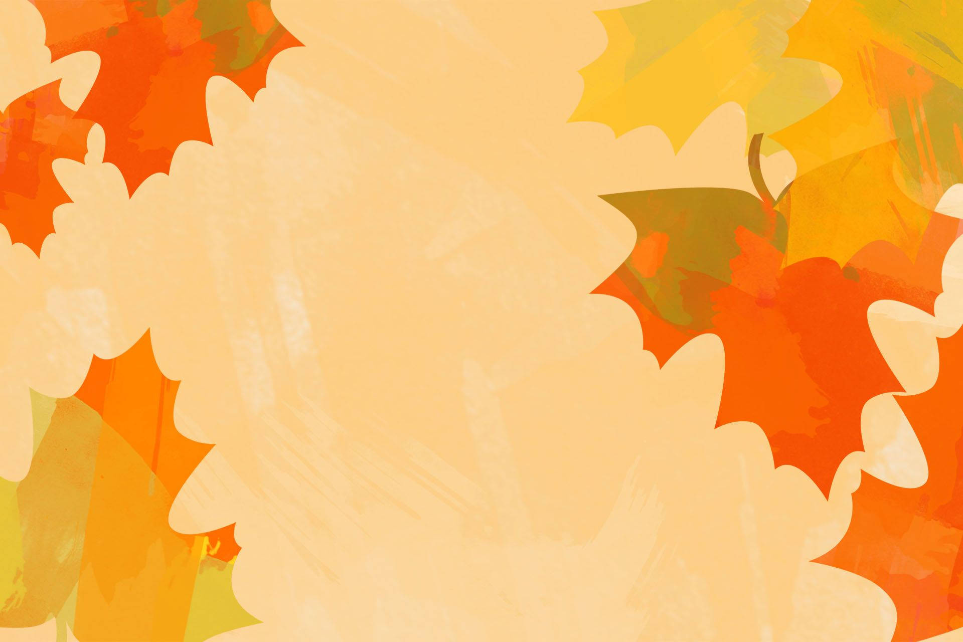 Cute Fall 桌布 壁紙 — 充滿活力的秋葉，以溫暖的橙色、黃色和綠色調，配合柔和的筆觸效果，營造出紋理豐富的抽象背景。