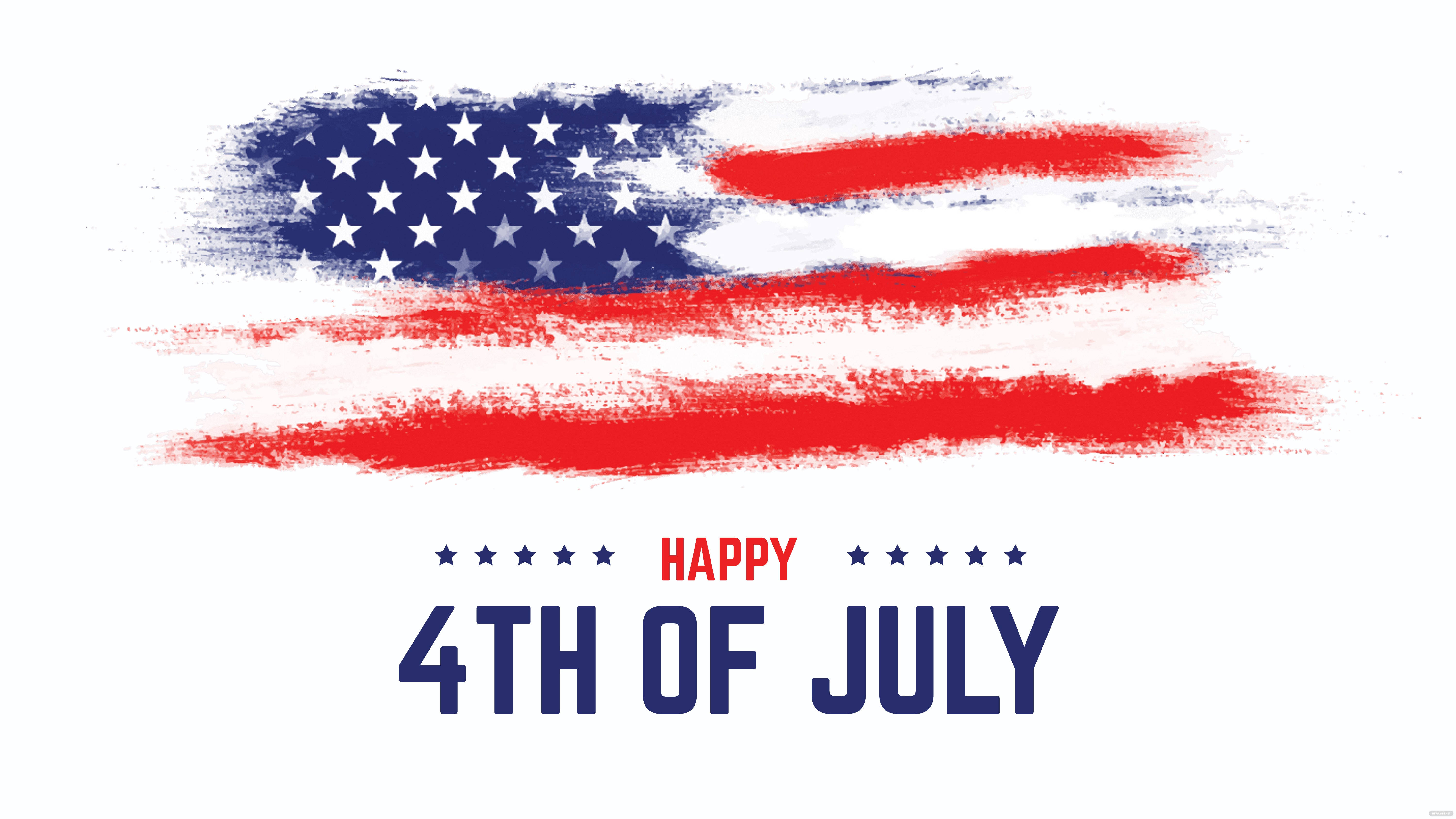 fourth of july 桌布 壁紙 — 充滿活力的筆觸美國國旗，下方以粗體紅、藍、白色顯示「HAPPY 4TH OF JULY」文字。