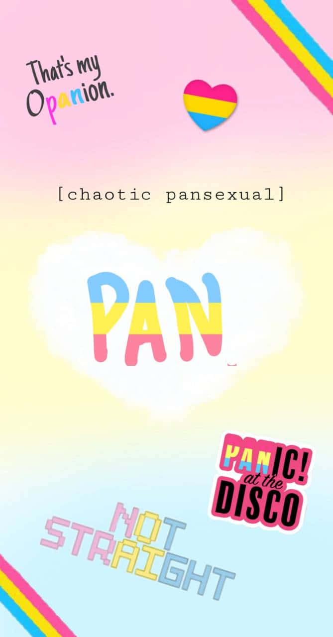 Pride Aesthetic 桌布 壁紙 — 充滿活力的粉彩漸變壁紙，帶有彩虹心形和文字元素，宣傳樂隊Panic! at the Disco和泛性戀驕傲。