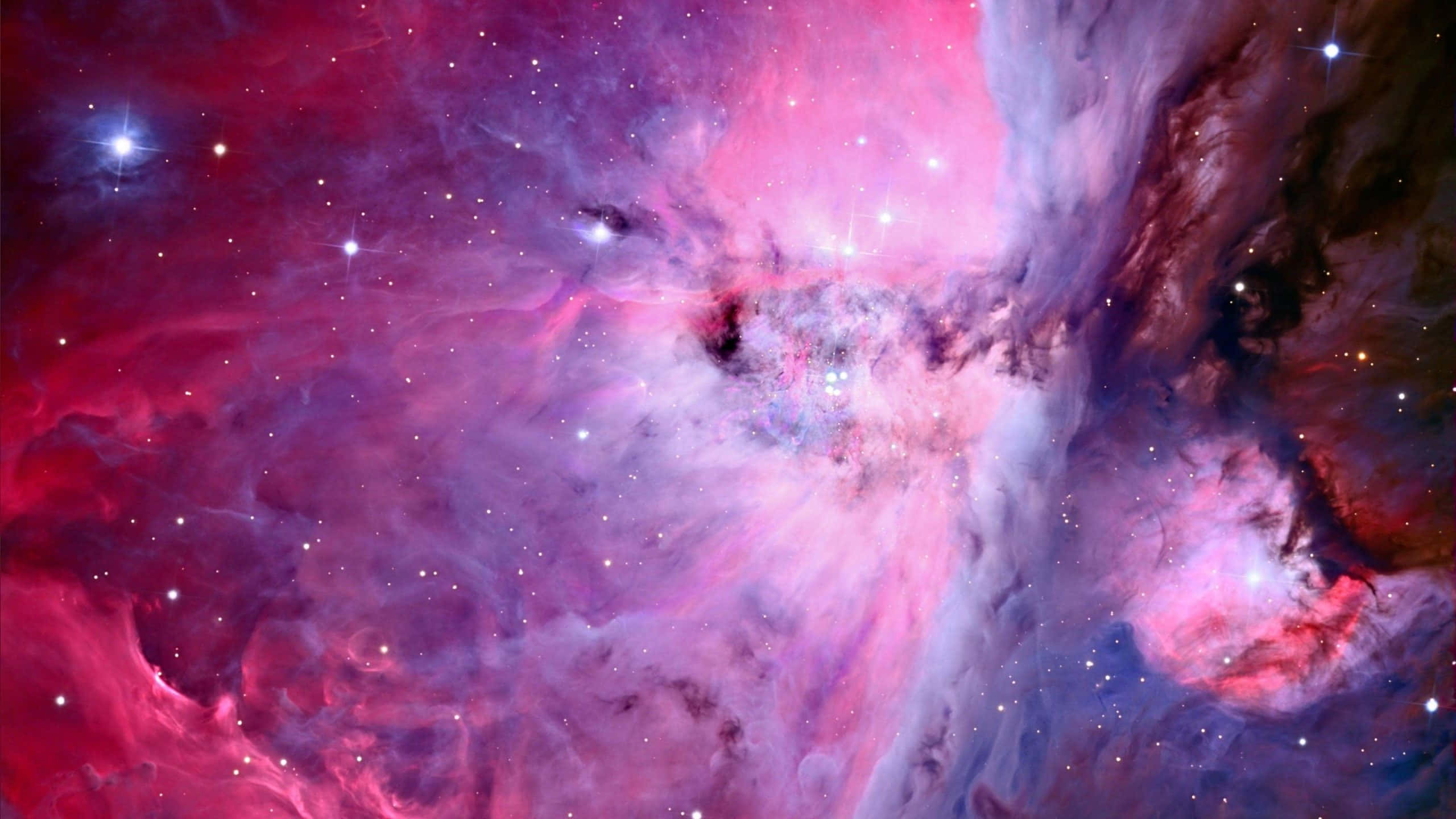 桌布 壁紙 — 充滿活力的粉紅、紫色和藍色宇宙雲層在壯麗星雲中與明亮星星旋轉。