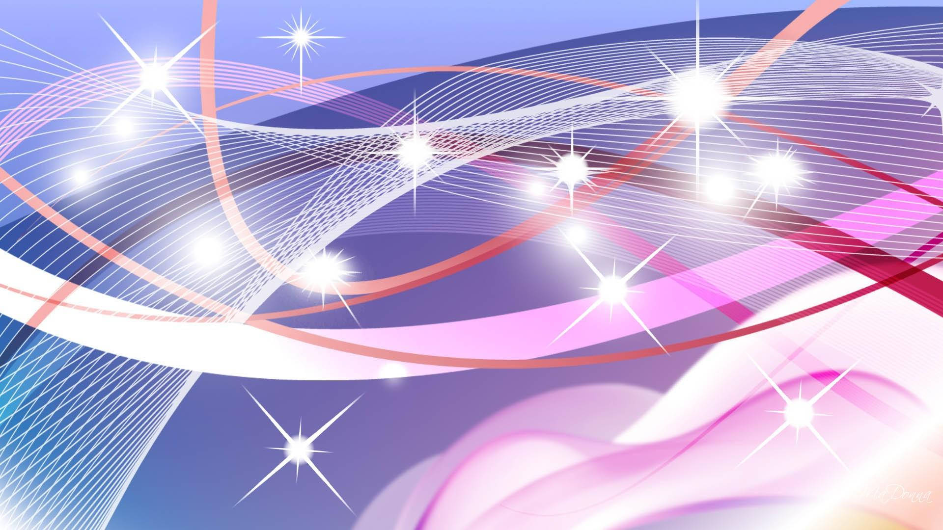 Sparkle 桌布 壁紙 — 充滿活力的粉紅、紫色和藍色抽象漩渦，帶有發光的星爆，營造出動態的數位背景。