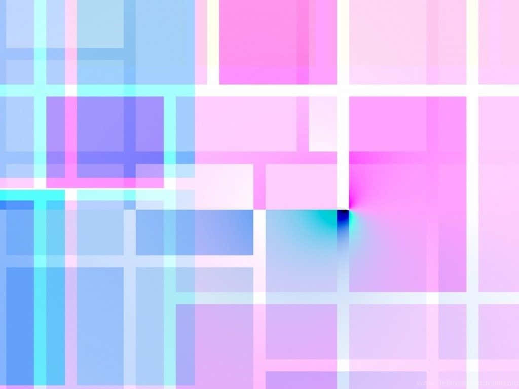 Cute Colorful 桌布 壁紙 — 充滿活力的粉紅、藍色和紫色柔和方形，與柔和的漸變和白色線條融合，創造出現代數位抽象構圖。