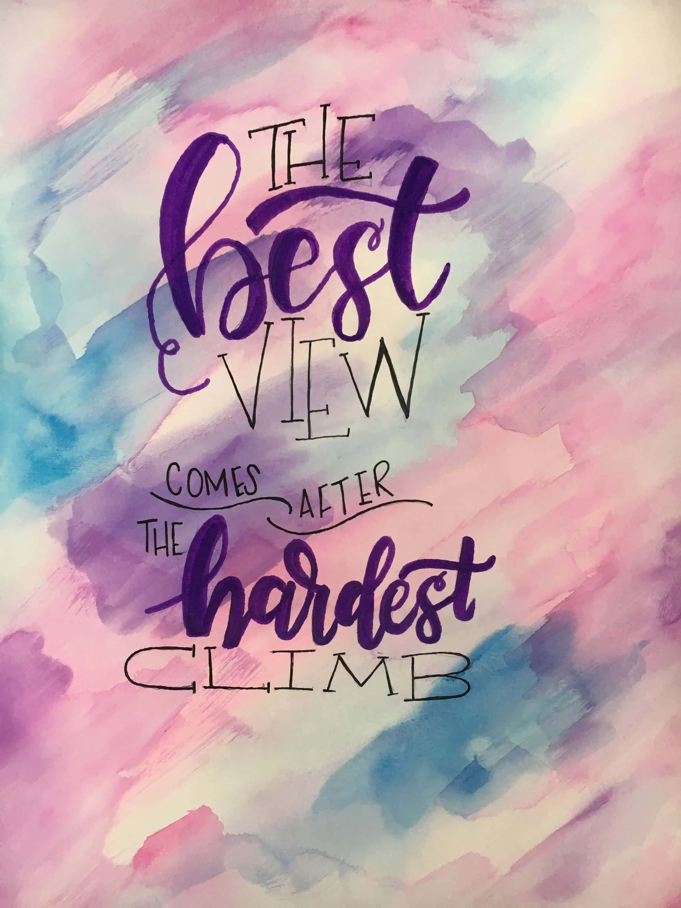 Inspirational Quotes 桌布 壁紙 — 充滿活力的粉紅、藍色和紫色水彩背景，配上優雅混合字體和粗體字的勵志名言。