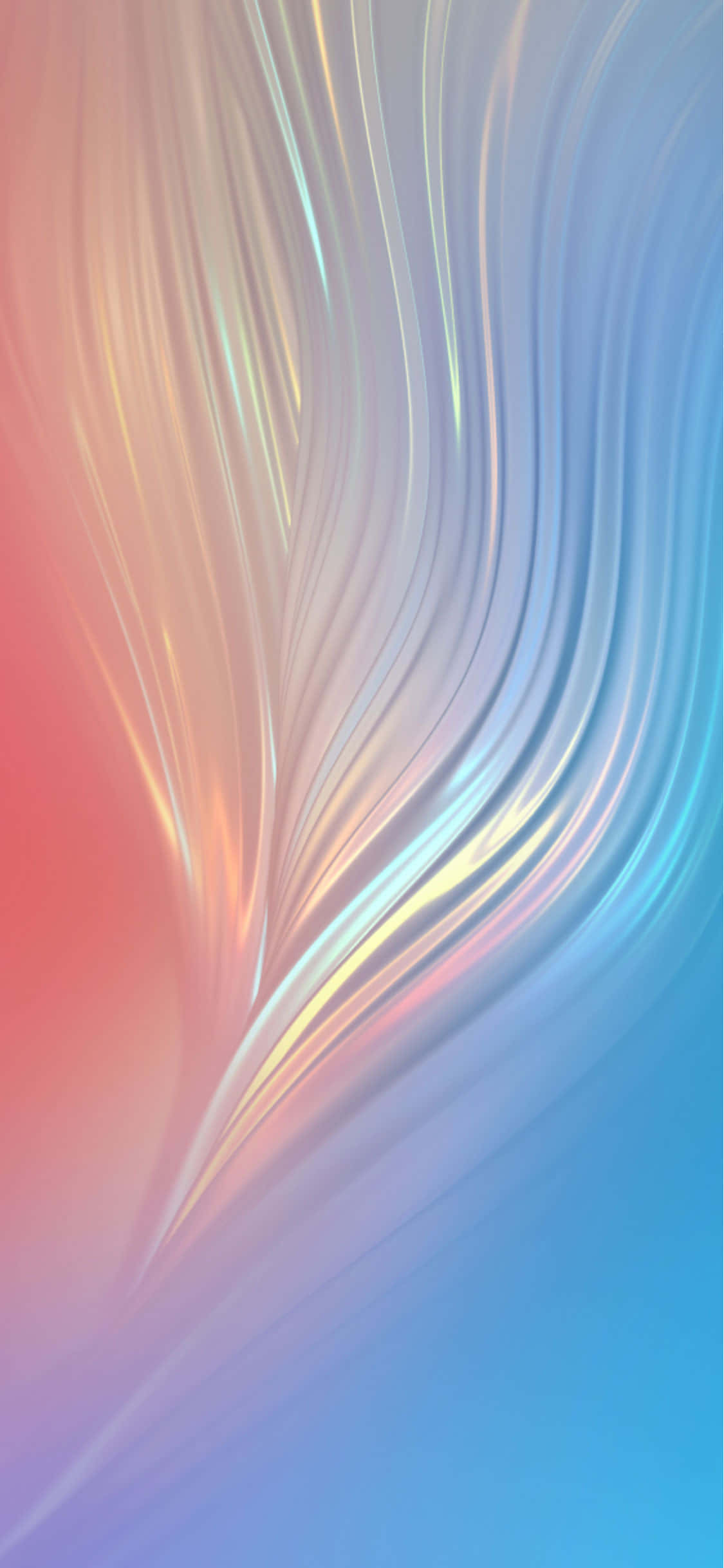 iPhone X 桌布 壁紙 — 充滿活力的粉紅、藍色和金色抽象波浪沿對角線流過漸變背景。