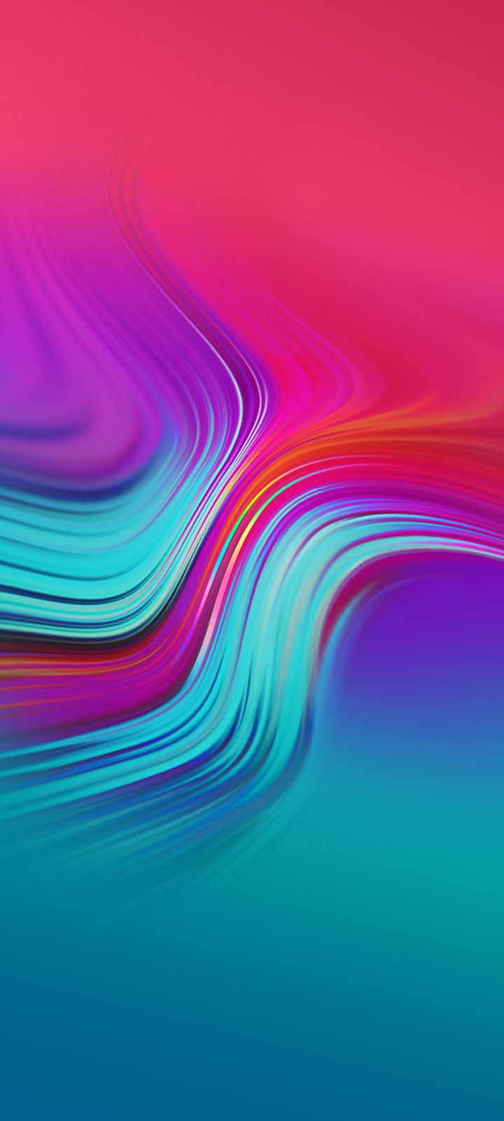 Colorful iPhone 桌布 壁紙 — 充滿活力的粉紅色、紫色和藍綠色抽象波浪在螢幕上流暢地融合流動。