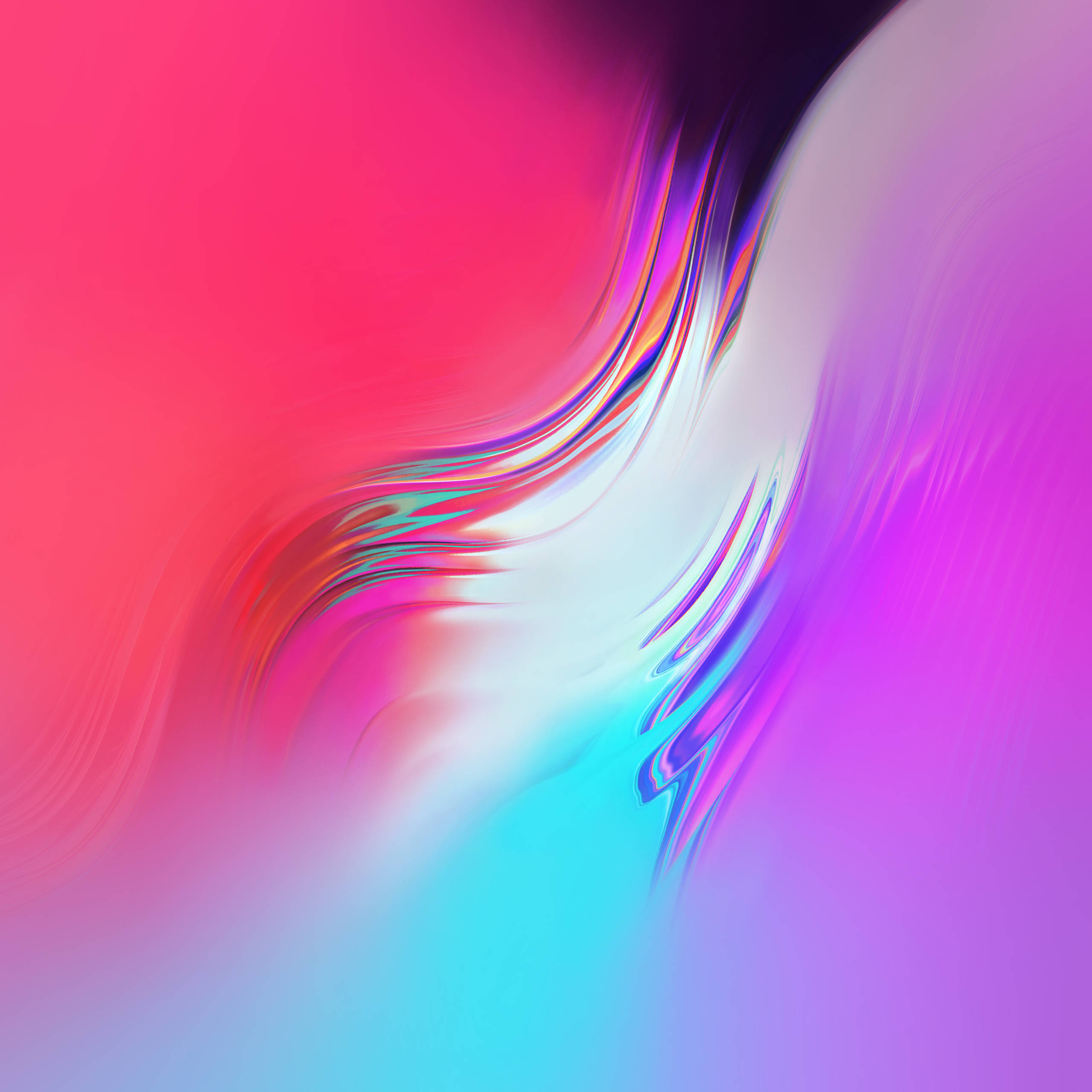 Galaxy S10 桌布 壁紙 — 充滿活力的粉紅色、紫色和青色抽象漩渦在畫布上融合成流暢的動態運動。