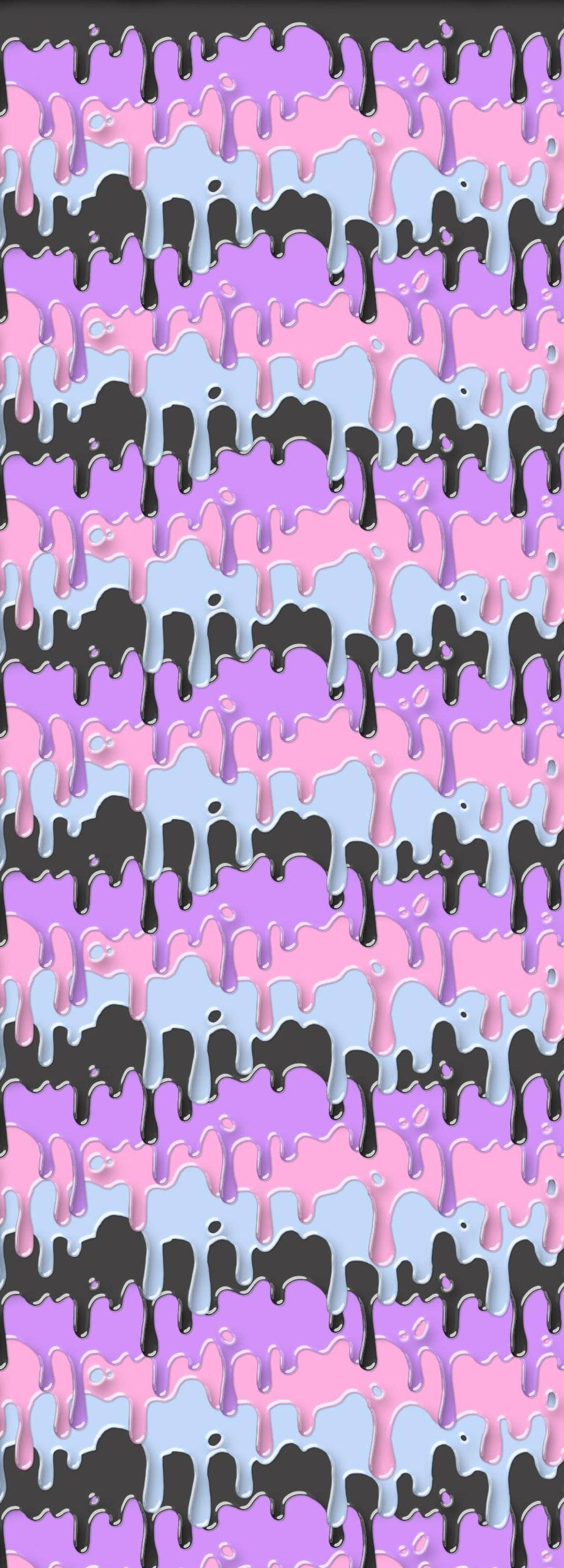 Pastel Gore 桌布 壁紙 — 充滿活力的粉紅色、紫色和黑色滴落顏料創造出大膽的抽象壁紙圖案。