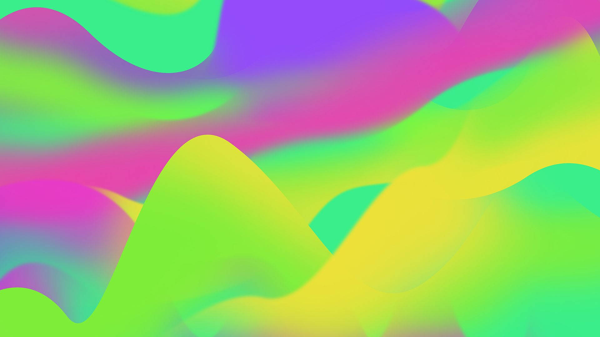 美學 桌布 壁紙 — 充滿活力的粉紅色、綠色和黃色霓虹波浪在無縫的數位漸變中流動。