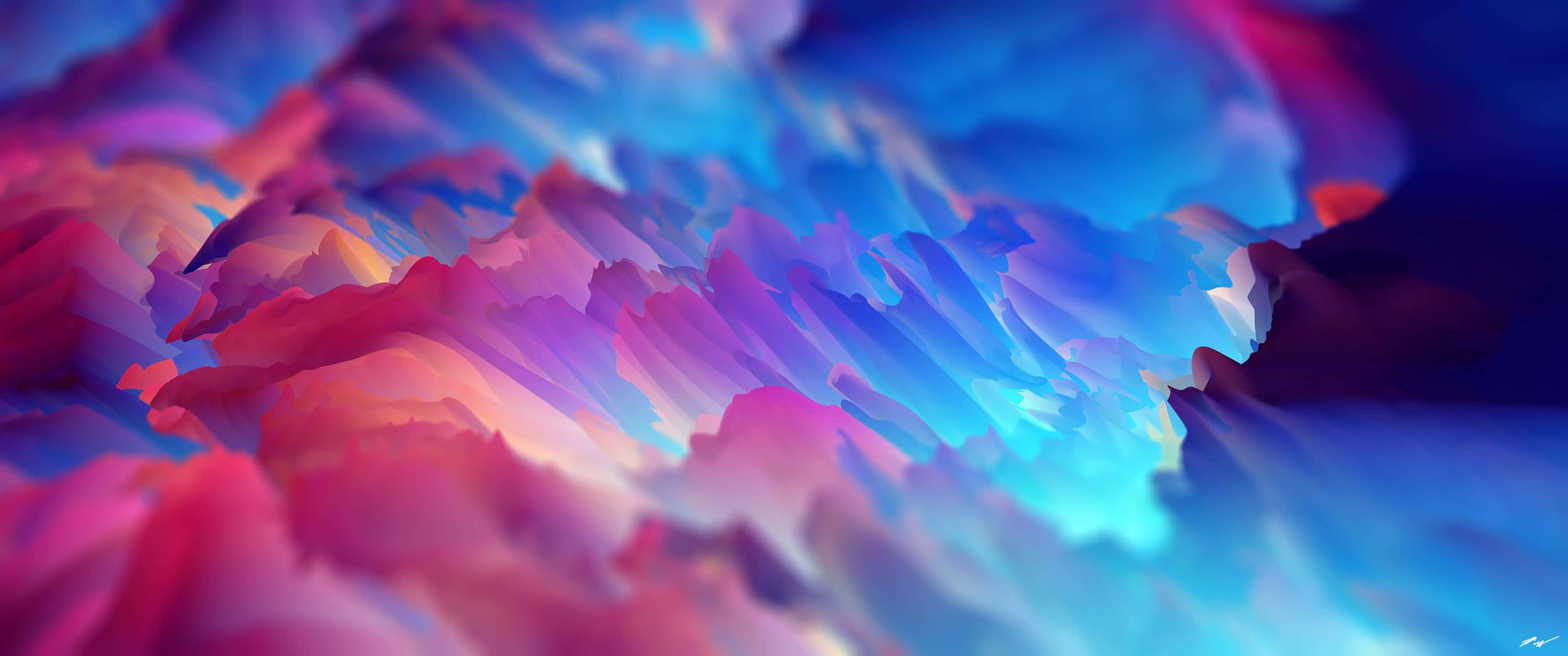 Bright Color 桌布 壁紙 — 充滿活力的粉紅色、藍色和紫色抽象波浪在流暢的數位藝術作品中融合。
