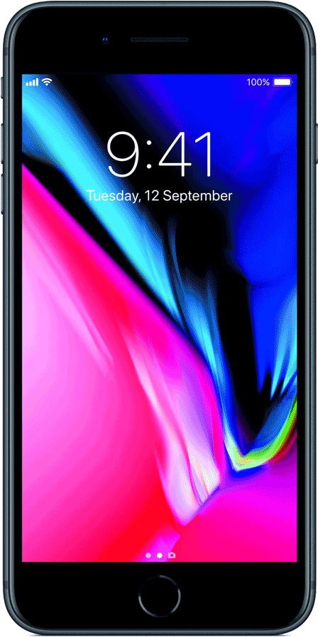 Apple Mobile 桌布 壁紙 — 充滿活力的粉紅色、藍色和紫色抽象漩渦在顯示時間和日期的智慧型手機鎖定螢幕上動態流動。