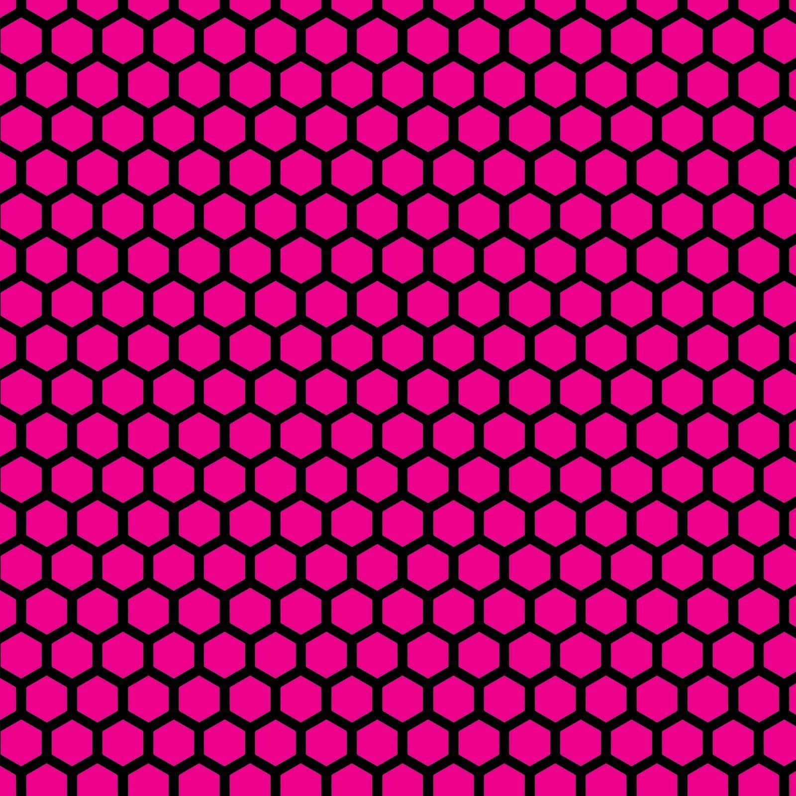 Cute Neon Pink 桌布 壁紙 — 充滿活力的粉紅色六邊形，帶有粗黑色輪廓，在整個框架中形成無縫幾何圖案。