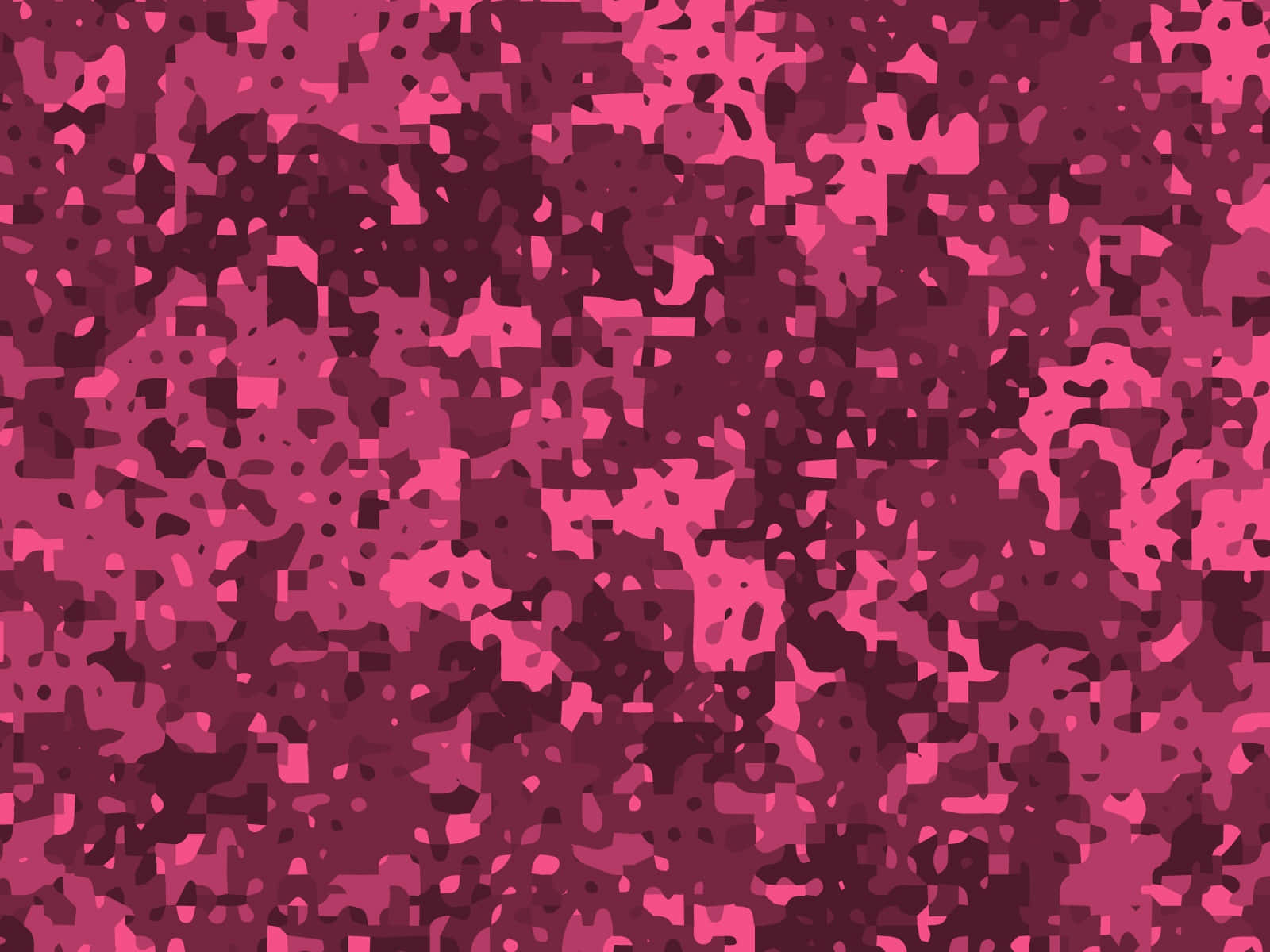 Pink Camo 桌布 壁紙 — 充滿活力的粉紅色和洋紅色像素化形狀的抽象圖案，營造出大膽的數位紋理。