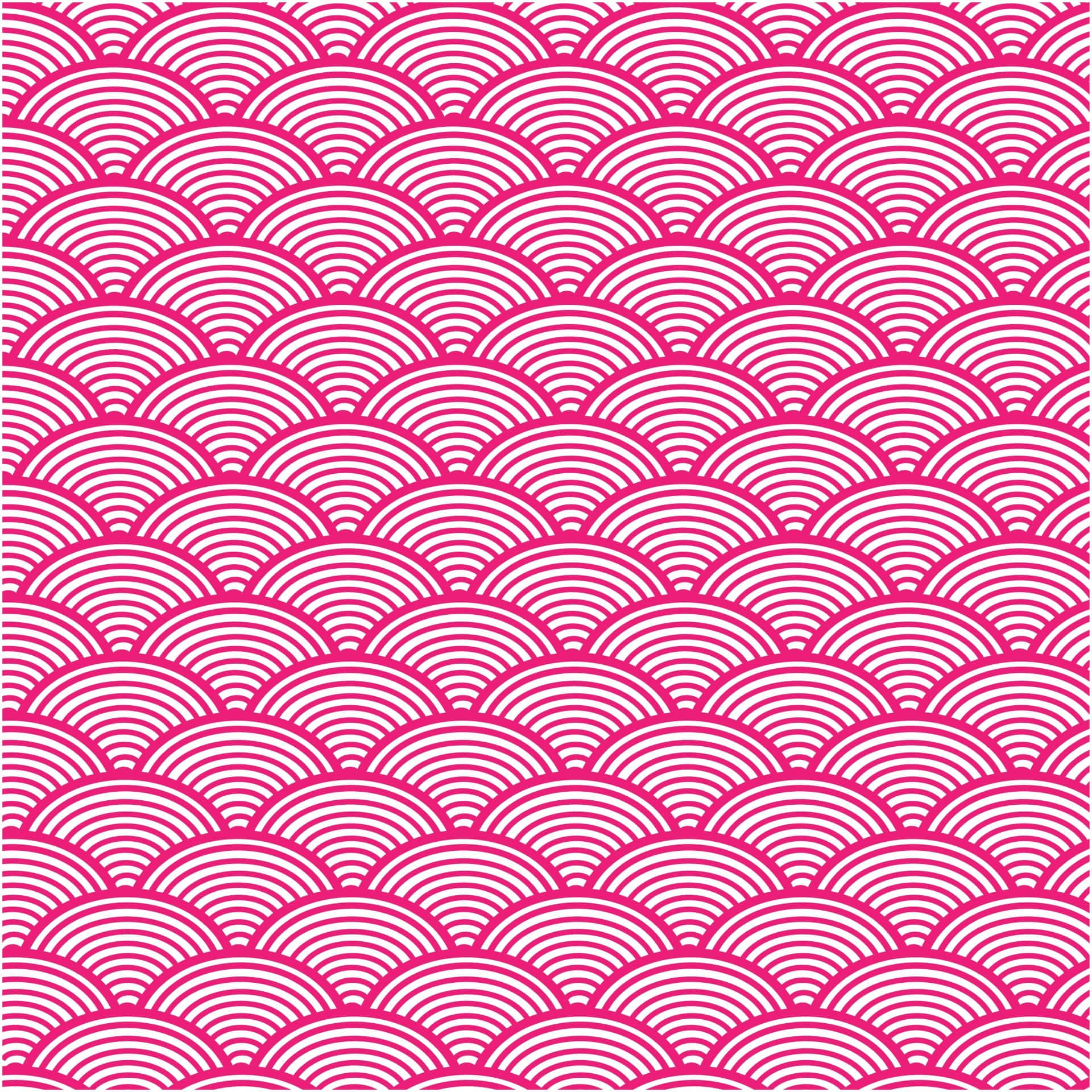 Pink And White 桌布 壁紙 — 充滿活力的粉紅色和白色重複波浪圖案，帶有同心圓弧，形成無縫的傳統日本主題。