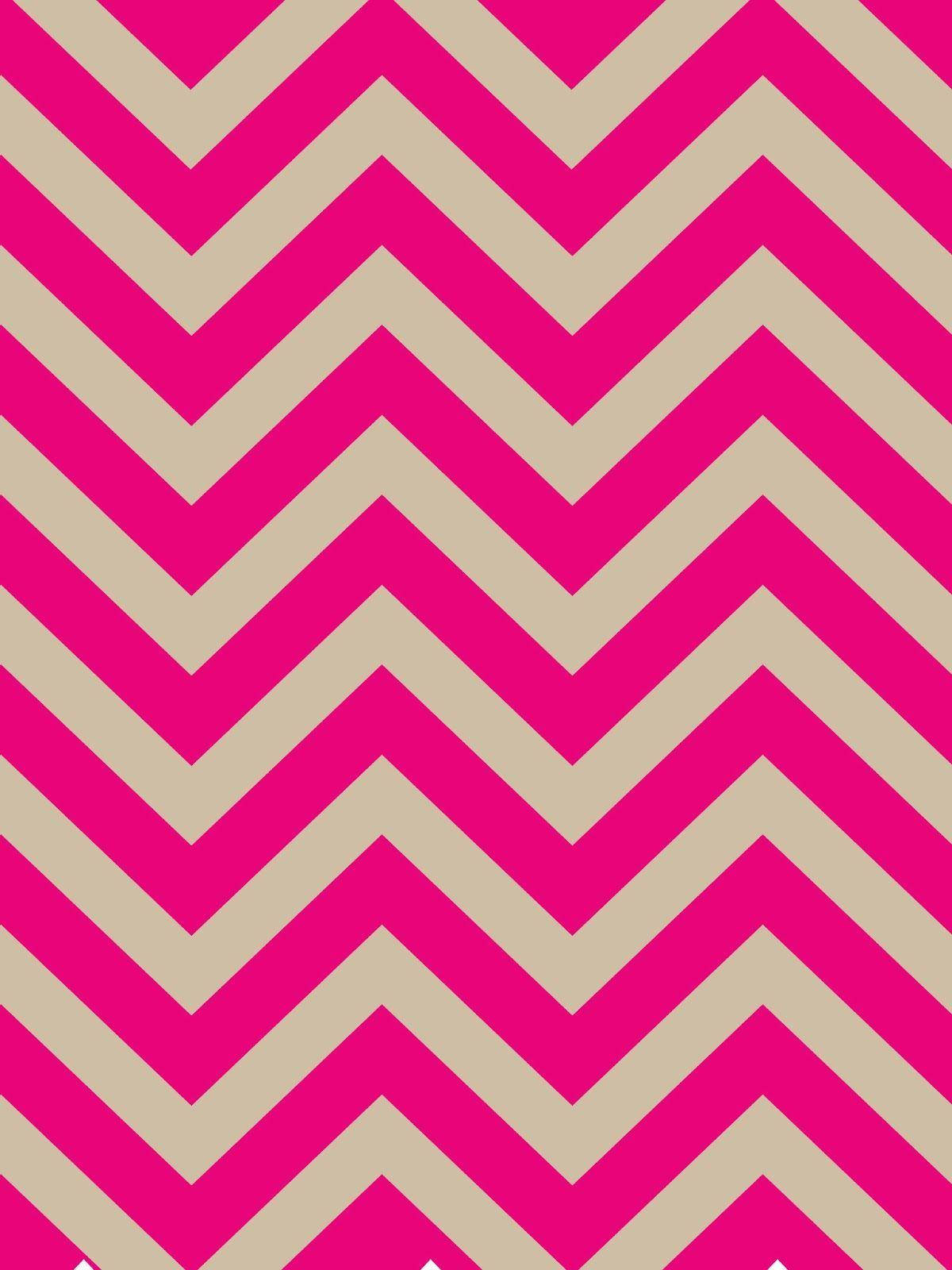 Hot Pink Aesthetic 桌布 壁紙 — 充滿活力的粉紅色和米色鋸齒形人字形圖案以大膽的幾何設計填滿整個畫面。