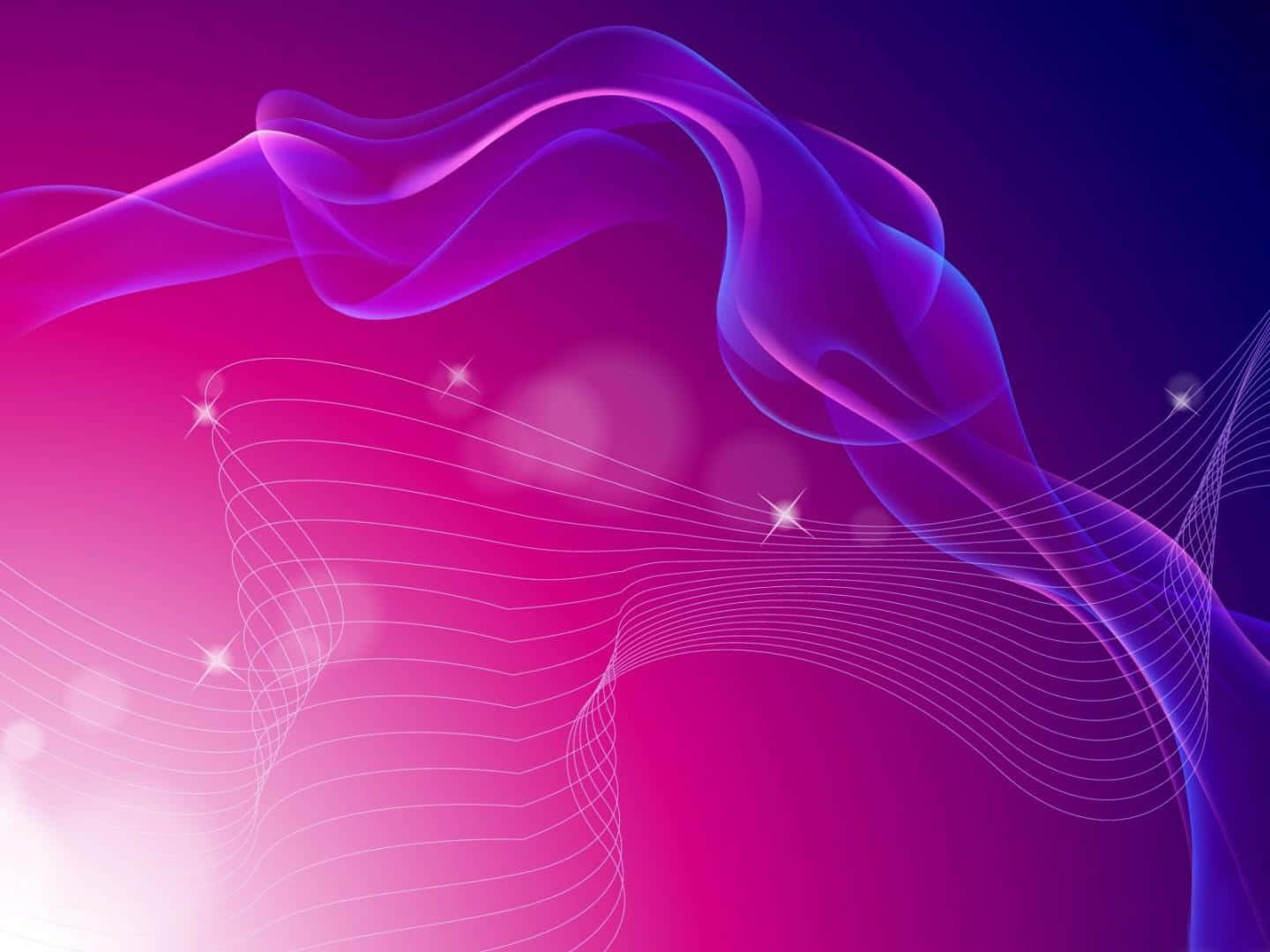 Cool Abstract 桌布 壁紙 — 充滿活力的粉紅色和紫色數位波浪在漸變背景上優雅地流動，伴隨著閃爍的星星。