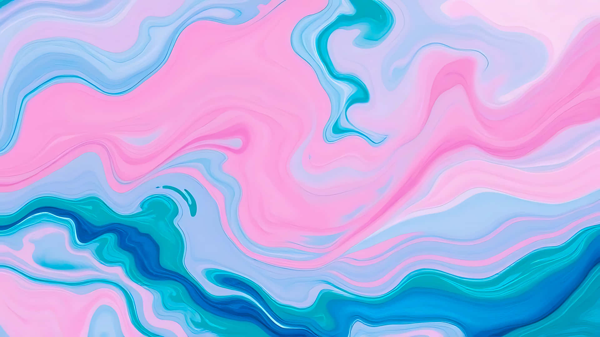 Abstract swirling pink, blue, and teal marble texture background 壁紙 — 充滿活力的粉紅色和藍綠色顏料漩渦圖案在畫布上融合成流暢的有機波浪。