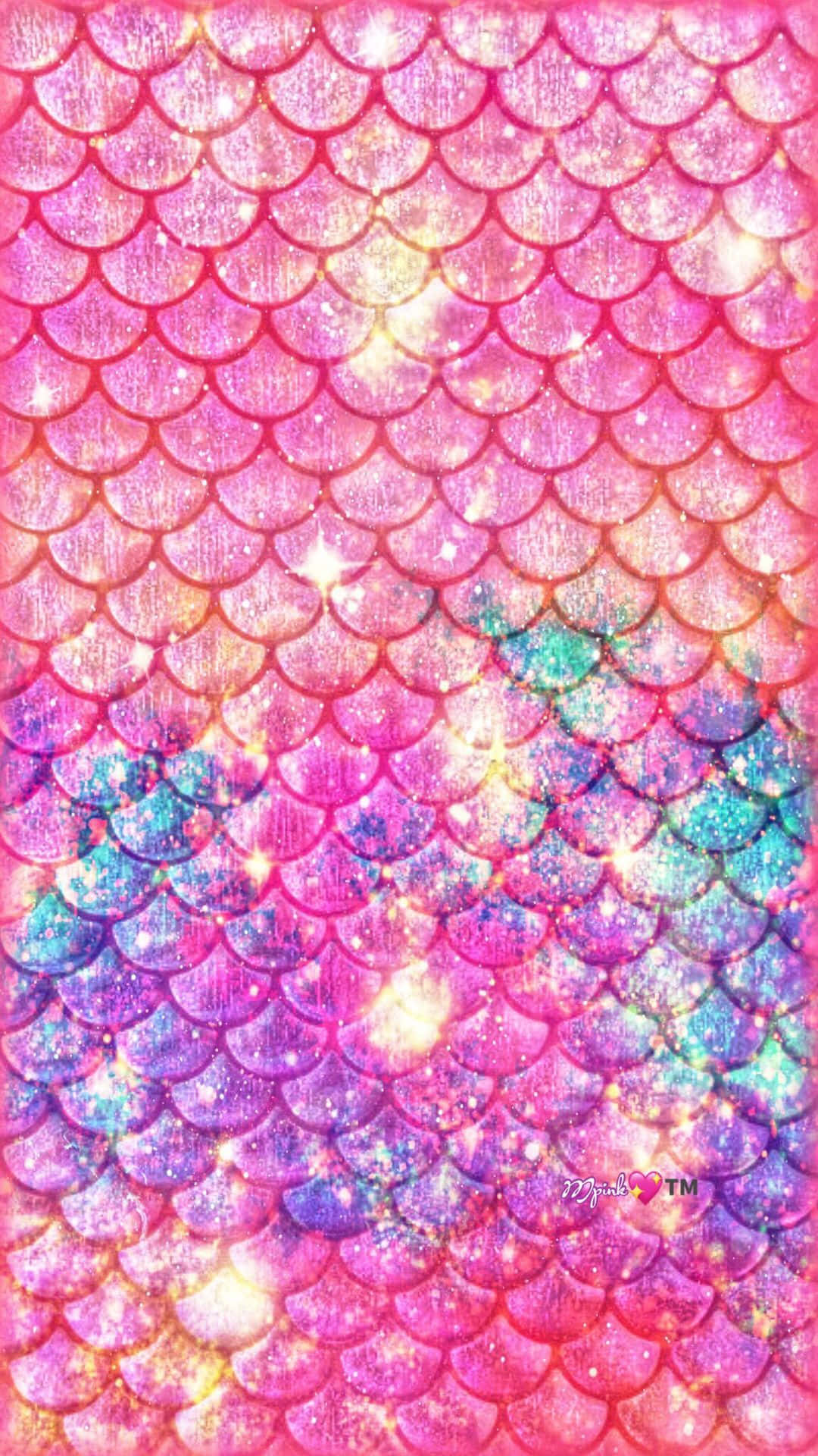 圖案 桌布 壁紙 — 充滿活力的粉紅色和藍色美人魚鱗片在魔法奇幻背景上閃爍著閃閃發光的光芒。