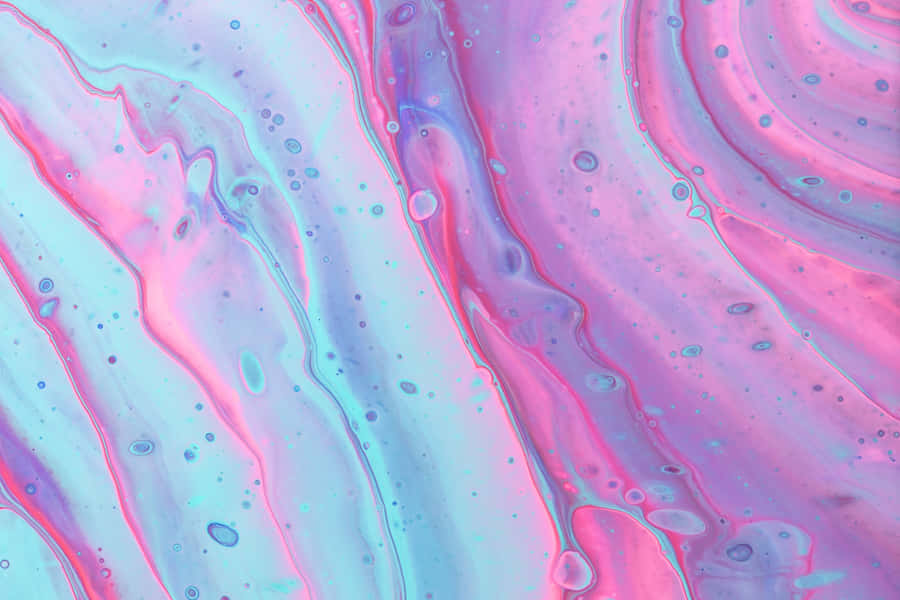 Pink iPad Pro 桌布 壁紙 — 充滿活力的粉紅色和青色液體漩渦抽象圖案，帶有光澤氣泡和流動的有機紋理。