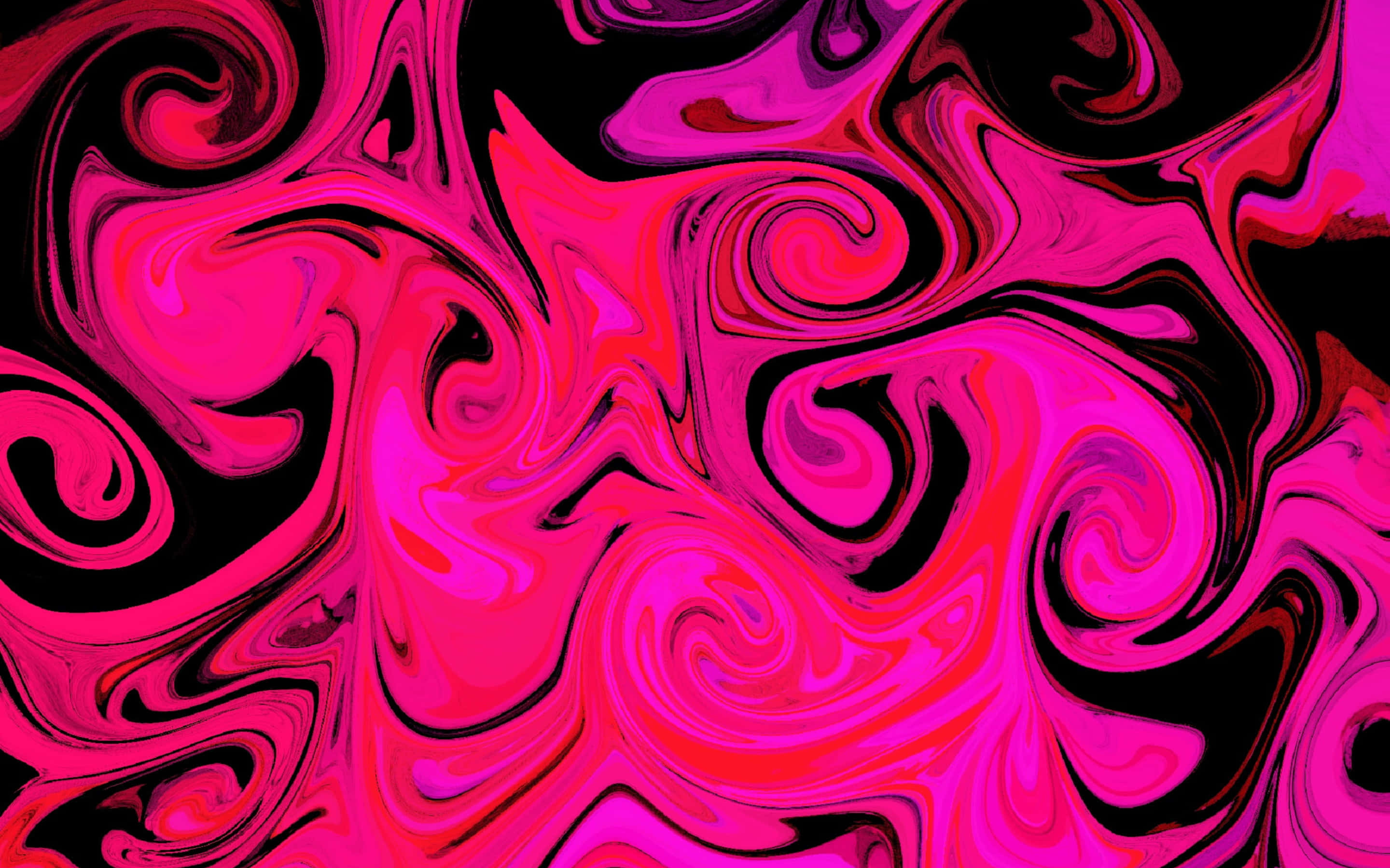 Pink Abstract 桌布 壁紙 — 充滿活力的粉紅色和黑色漩渦液體圖案創造出大膽的抽象動態設計。