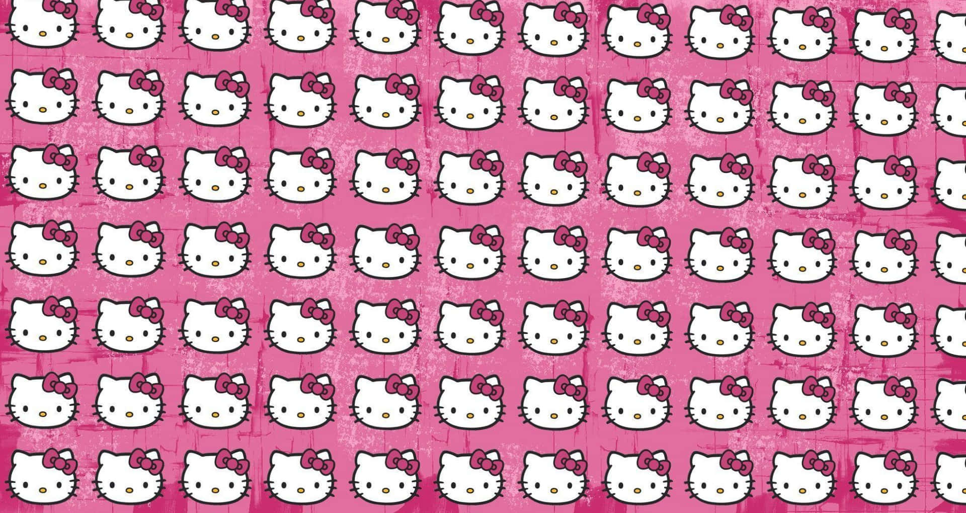 sanrio 桌布 壁紙 — 充滿活力的粉紅色壁紙，帶有重複的Hello Kitty面孔網格，配紅色蝴蝶結。