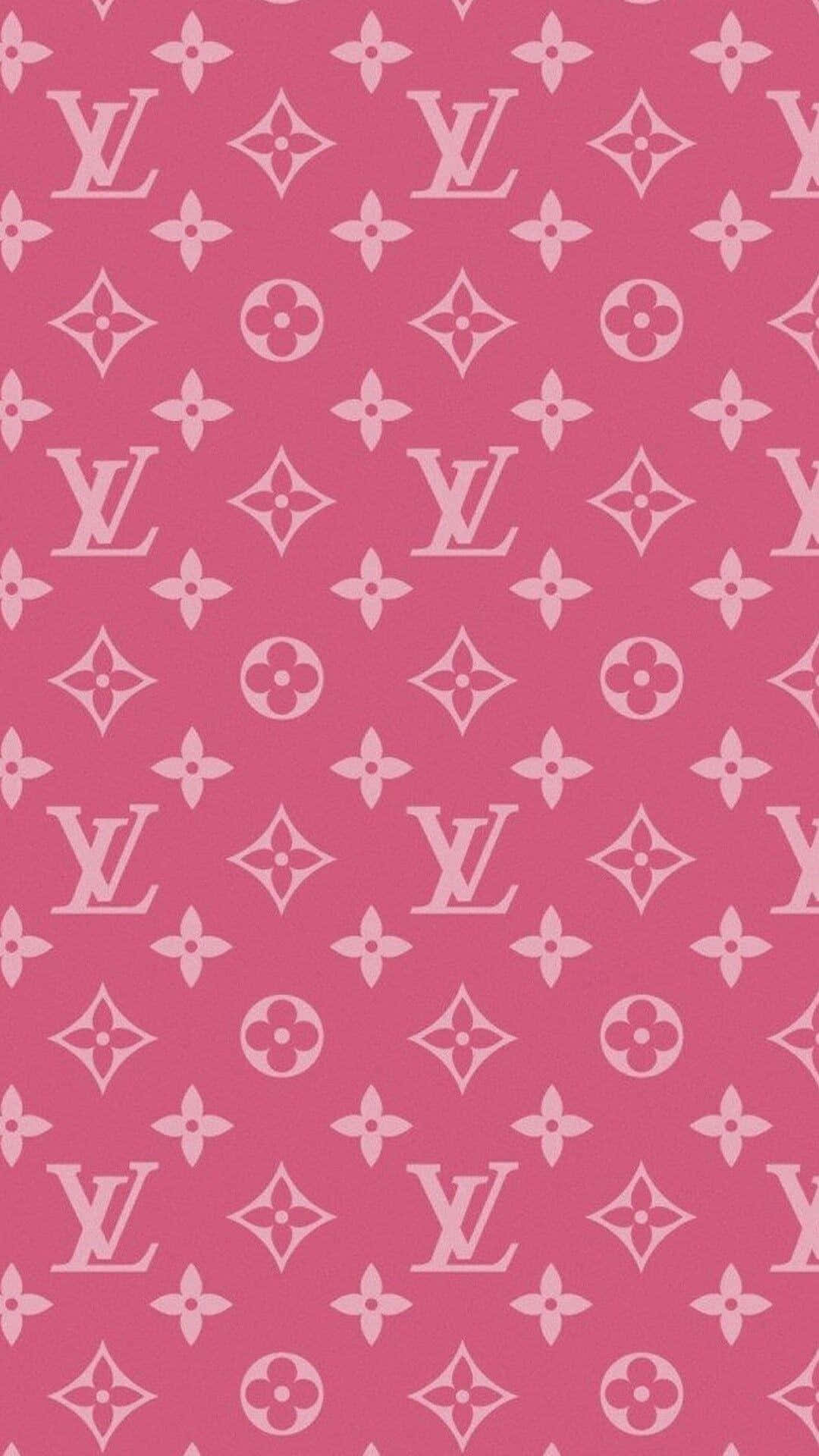 louis vuitton phone 桌布 壁紙 — 充滿活力的粉紅色壁紙，帶有重複的白色Louis Vuitton monogram標誌和花卉圖案。