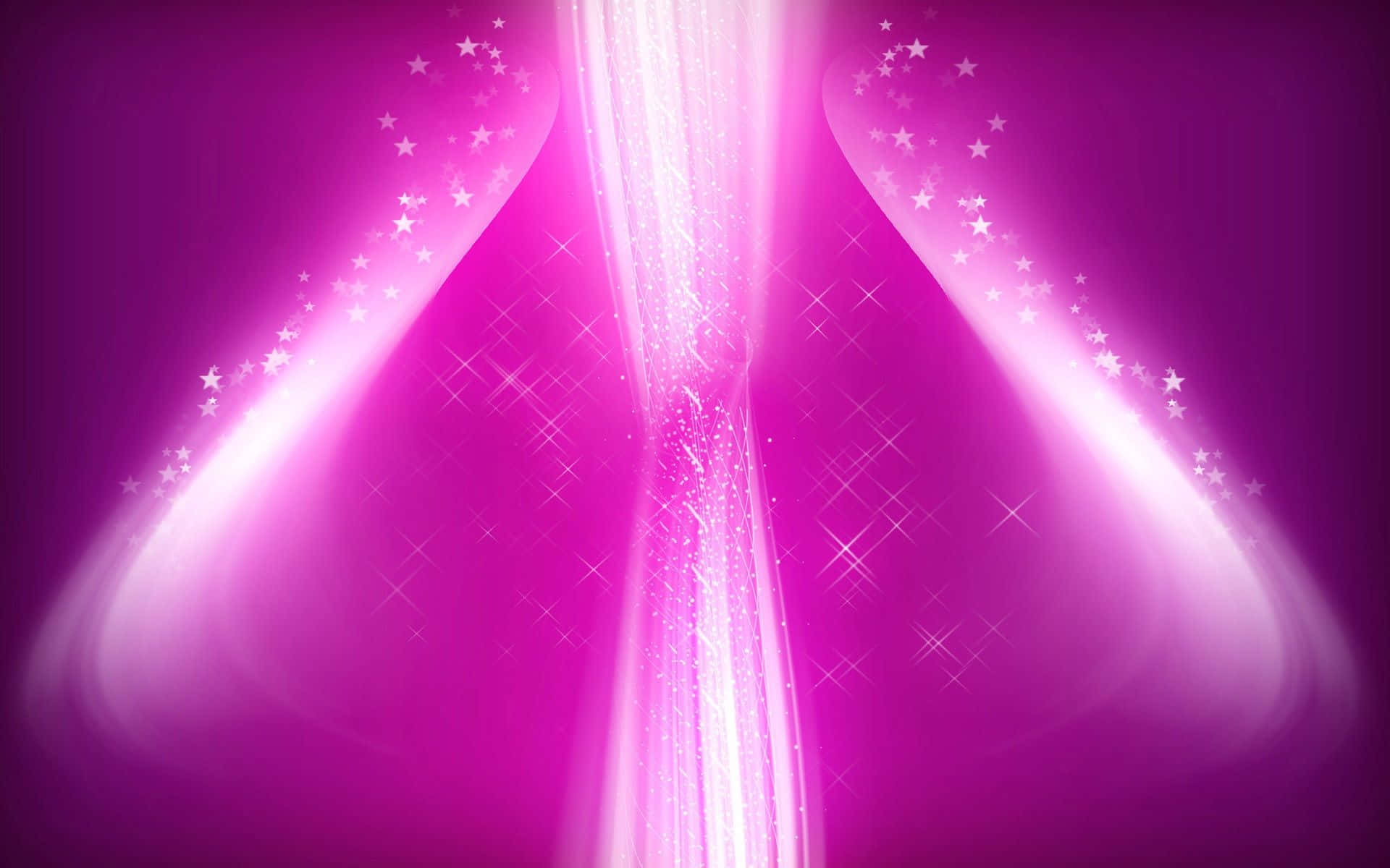 Pink Abstract 桌布 壁紙 — 充滿活力的粉紅色宇宙光束散發著閃爍的星星，映襯著發光的洋紅色背景。