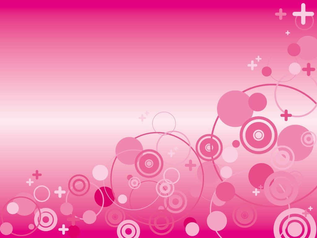 Cute Girly iPad 桌布 壁紙 — 充滿活力的粉紅色漸變壁紙，帶有浮動的圓圈和加號，營造出俏皮的抽象設計。