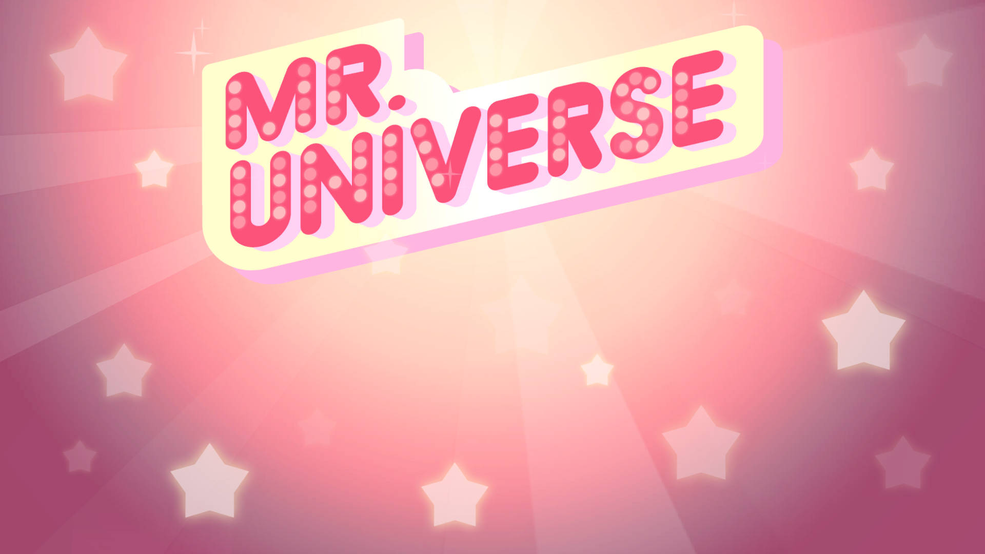 Cartoon Network 桌布 壁紙 — 充滿活力的粉紅色漸變背景，帶有發光的星星和一個大膽的霓虹燈牌，上面用泡泡字體寫著「MR. UNIVERSE」。