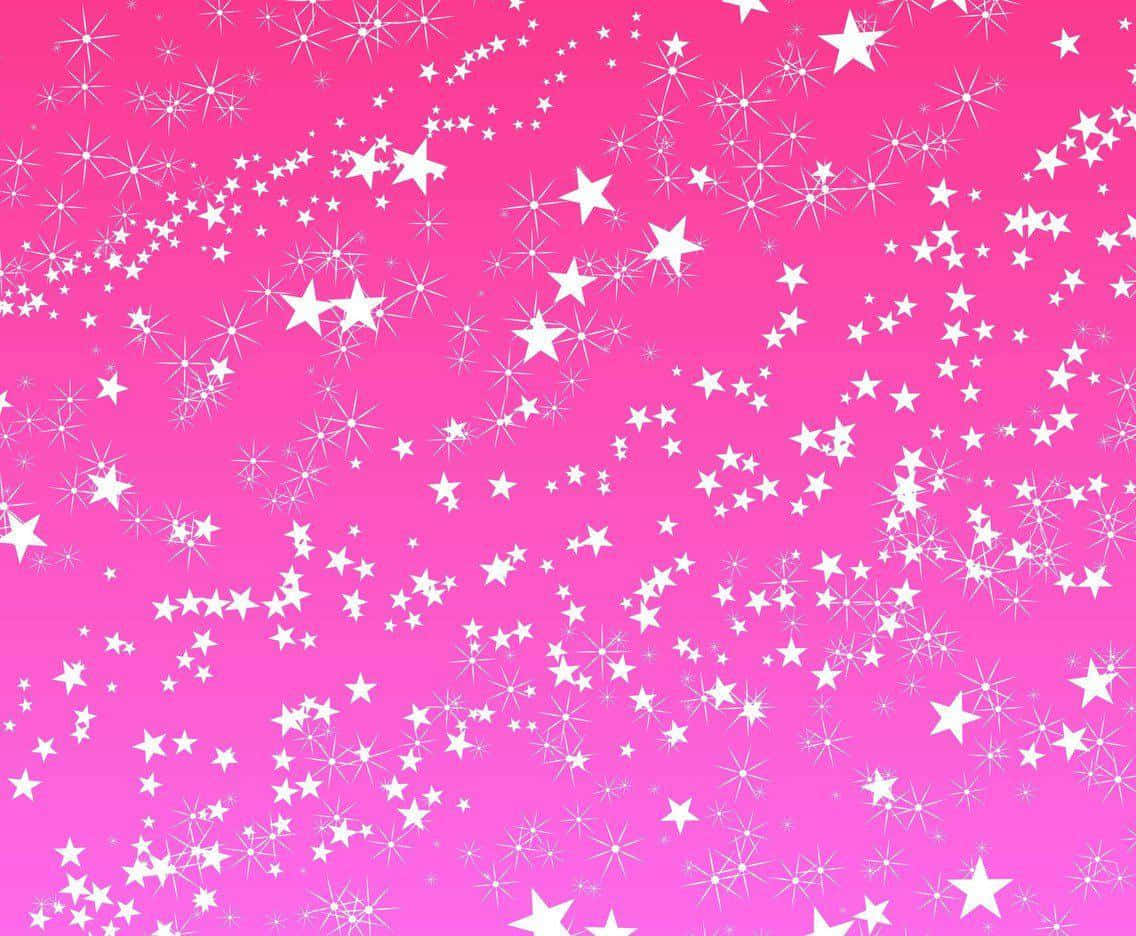 Pink Sparkles 桌布 壁紙 — 充滿活力的粉紅色漸變背景，點綴著散落的白色星爆圖案，大小各異。