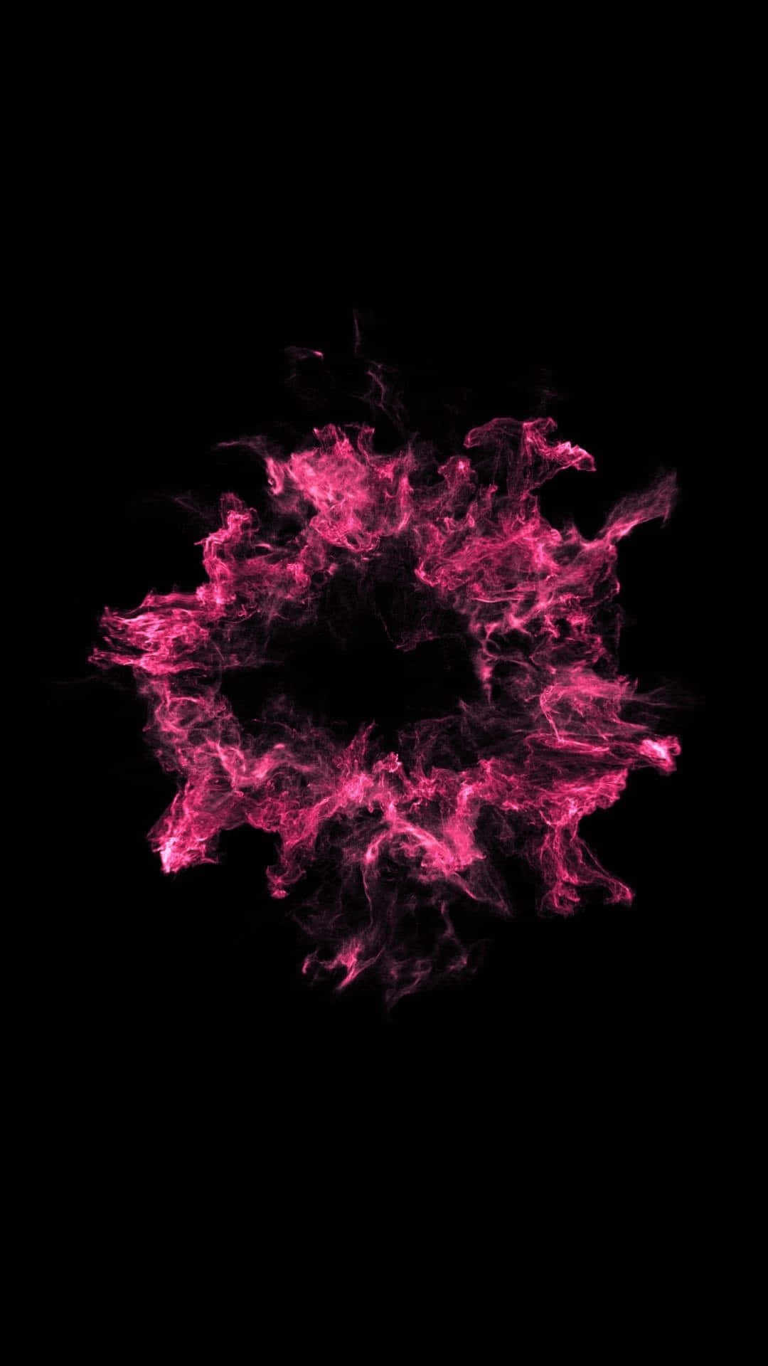 Black And Pink 桌布 壁紙 — 充滿活力的粉紅色煙霧在純黑色背景上動態旋轉，形成發光的圓形爆發。