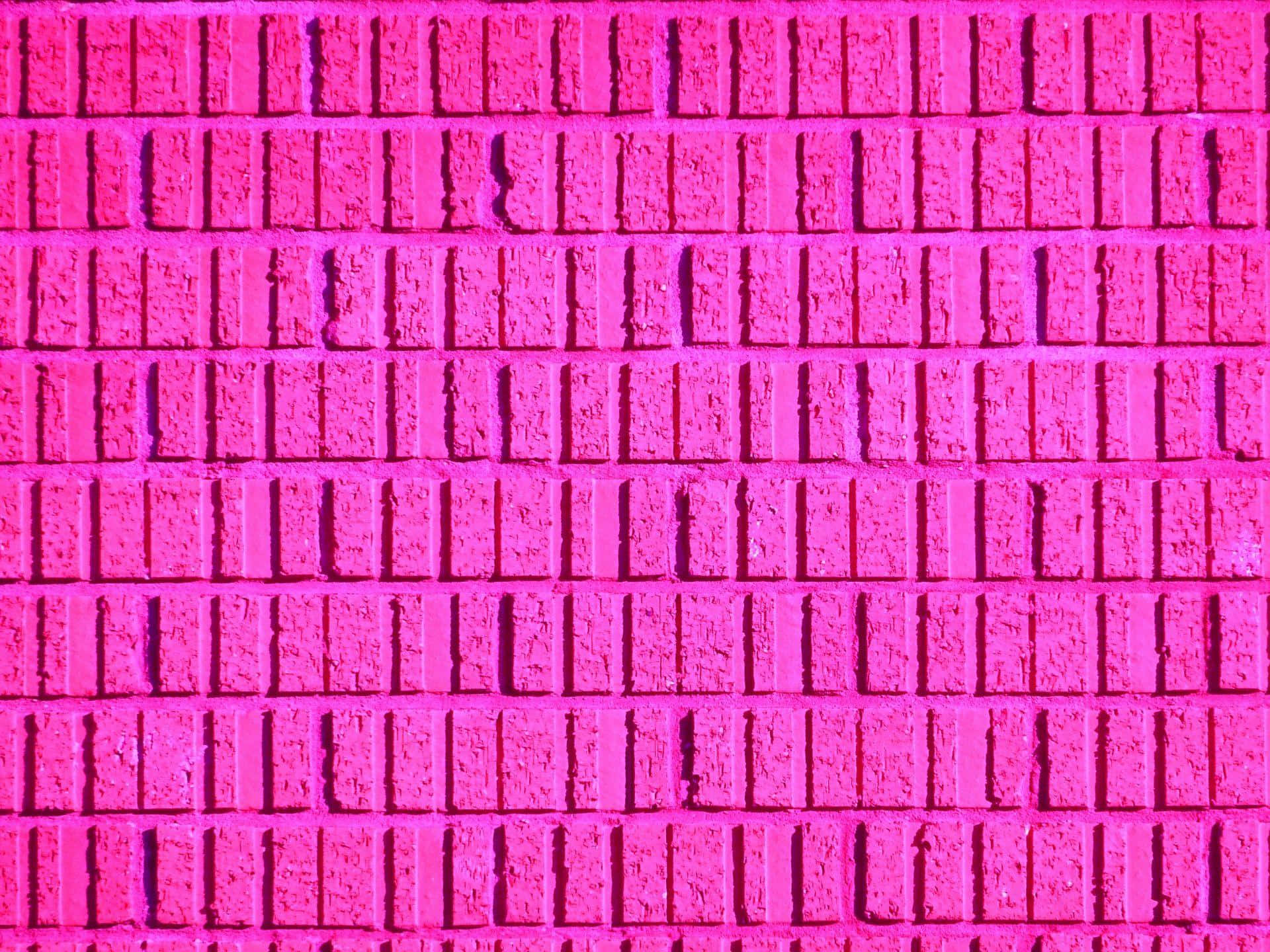 Pink Brick 桌布 壁紙 — 充滿活力的粉紅色磚牆特寫，帶有紋理砂漿線條和重複的矩形圖案。
