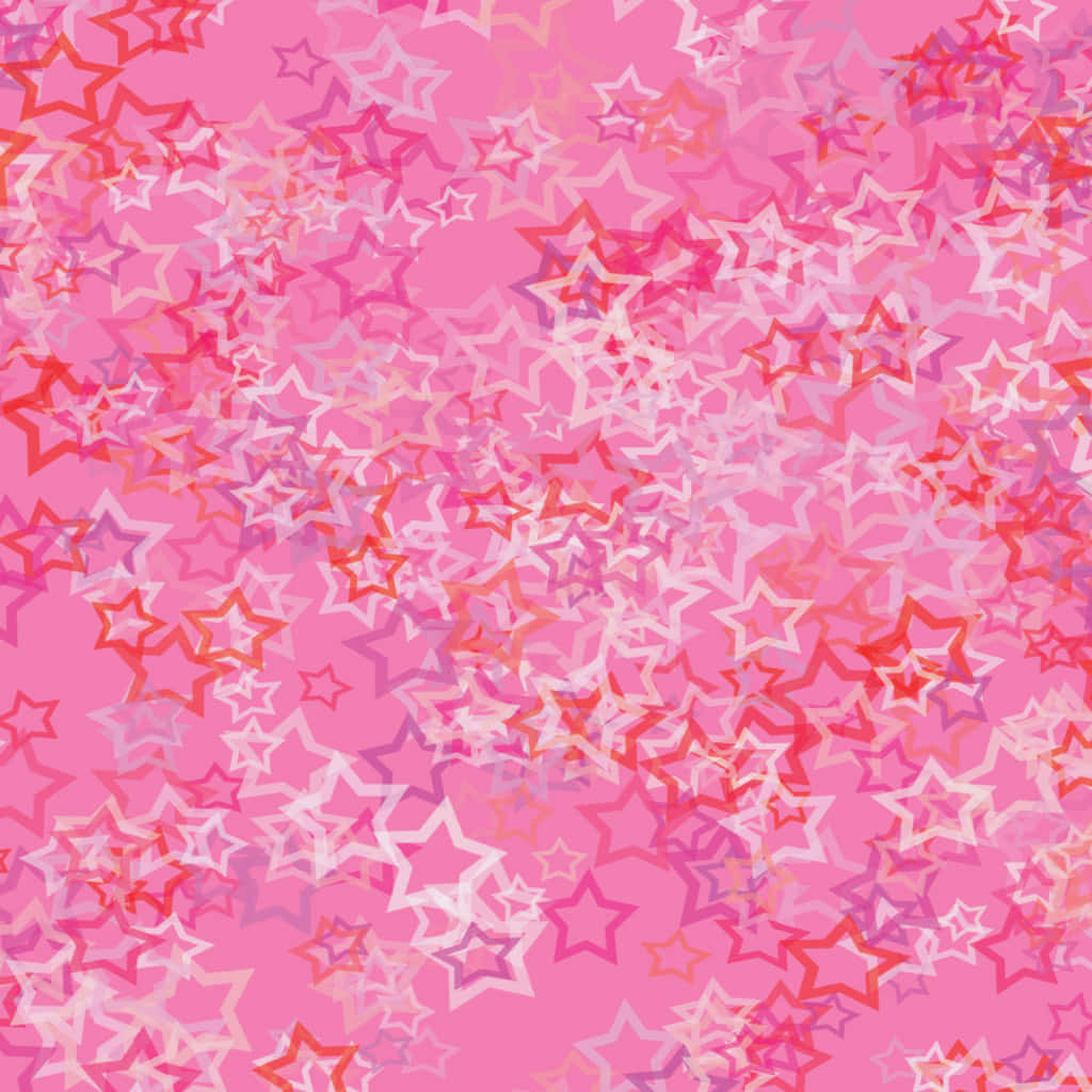 Pink Stars 桌布 壁紙 — 充滿活力的粉紅色背景，上面有紅色和白色色調的半透明星星重疊，形成閃爍的圖案。