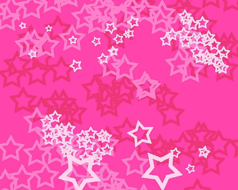 Cute Stars 桌布 壁紙 — 充滿活力的粉紅色背景，佈滿分層的白色輪廓星星，營造出俏皮的節日圖案。