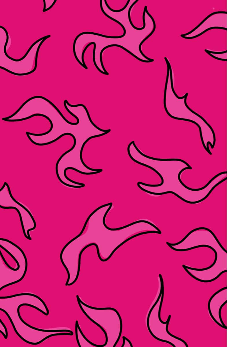 Pink Flames 桌布 壁紙 — 充滿活力的粉紅色背景，表面散落著大膽的黑色輪廓火焰形狀。