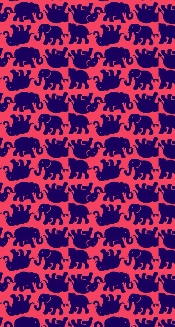 Lilly Pulitzer iPhone 桌布 壁紙 — 充滿活力的粉紅色背景，重複著海軍藍大象剪影，姿態俏皮。